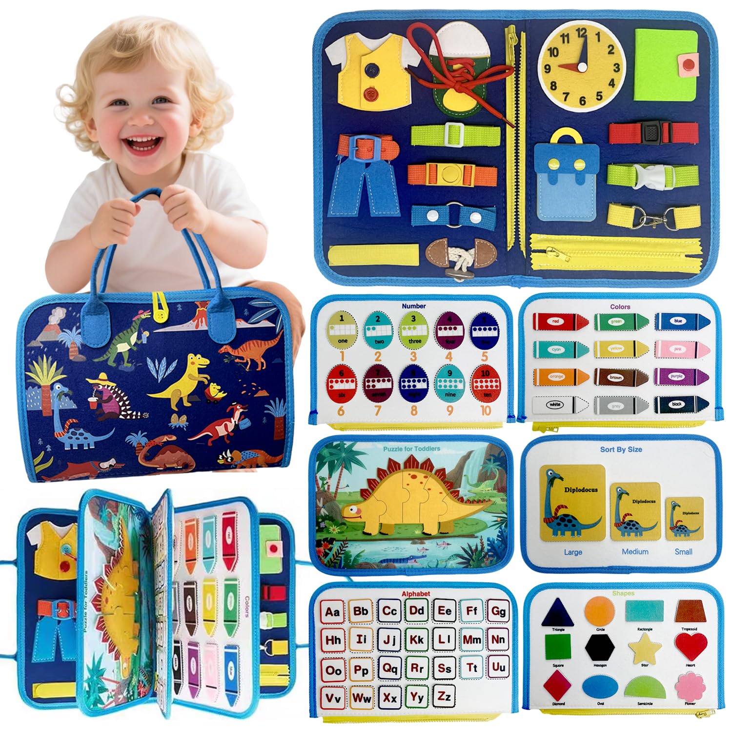 JUYEE Montessori Busy Board, Dinosaur Theme