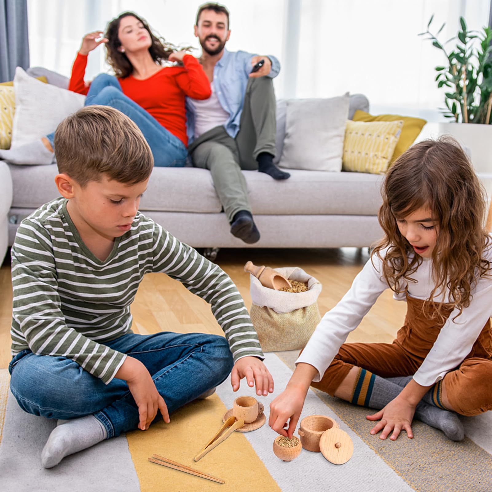 Generico Strumenti per contenitori sensoriali - Set di Giocattoli di 8 Palette in Legno e pinze in Legno | Giocattolo per l'apprendimento della motricità fine per Bambini 3 Anni in su,