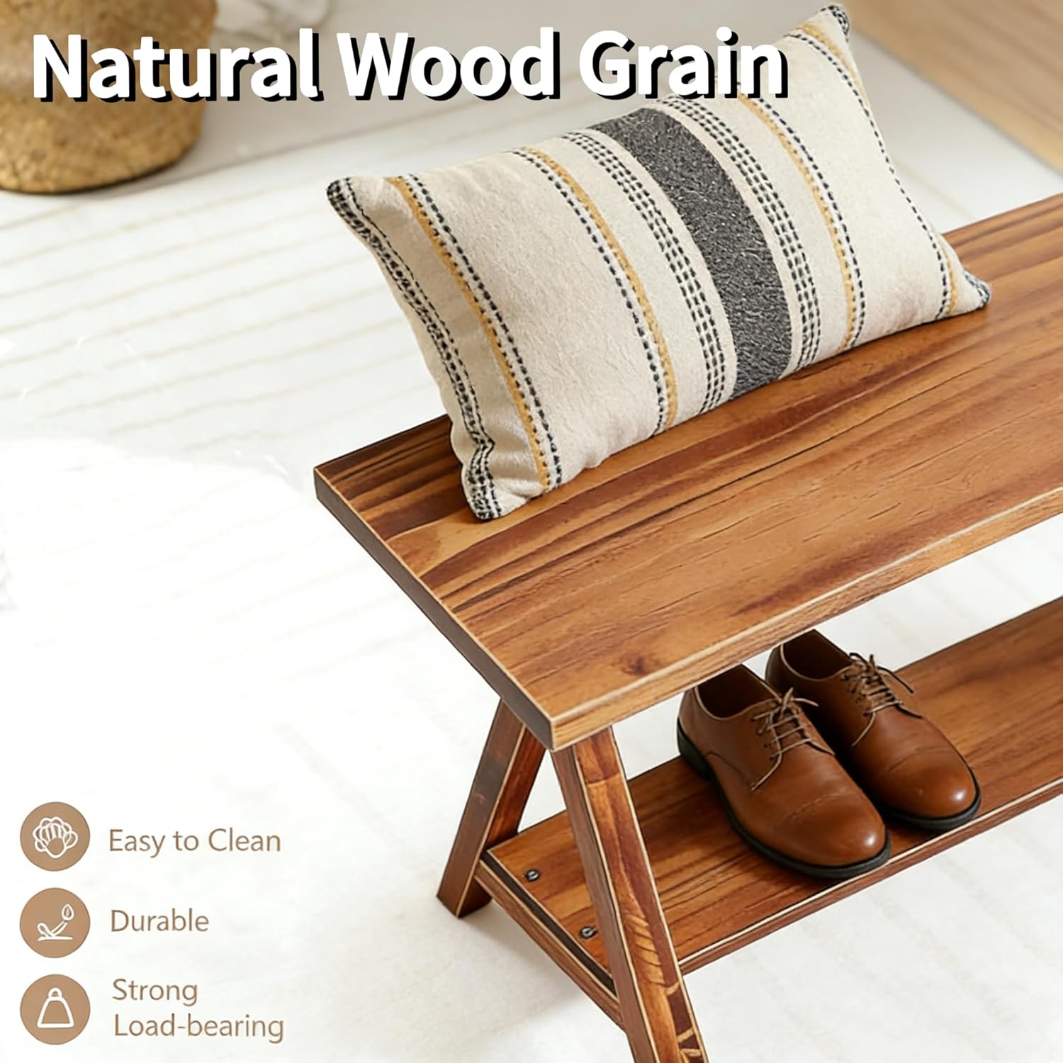 Rustic Solid Wood Entryway Bench, Farmhouse Bench for Entryway, Small Wood Benches Indoor, Low Bench for Decorative Bedroom, Entryway 30''