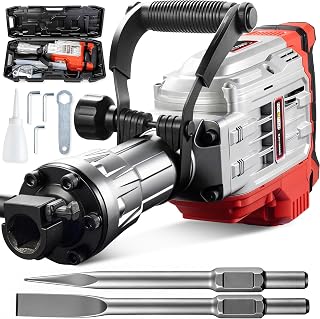 QUIETEX MAX 3500W Electric Demolition Jack Hammer - Heavy Duty Concrete Breaker, 1900 BPM 60J Impact, 2 Chisels & Wheeled Case