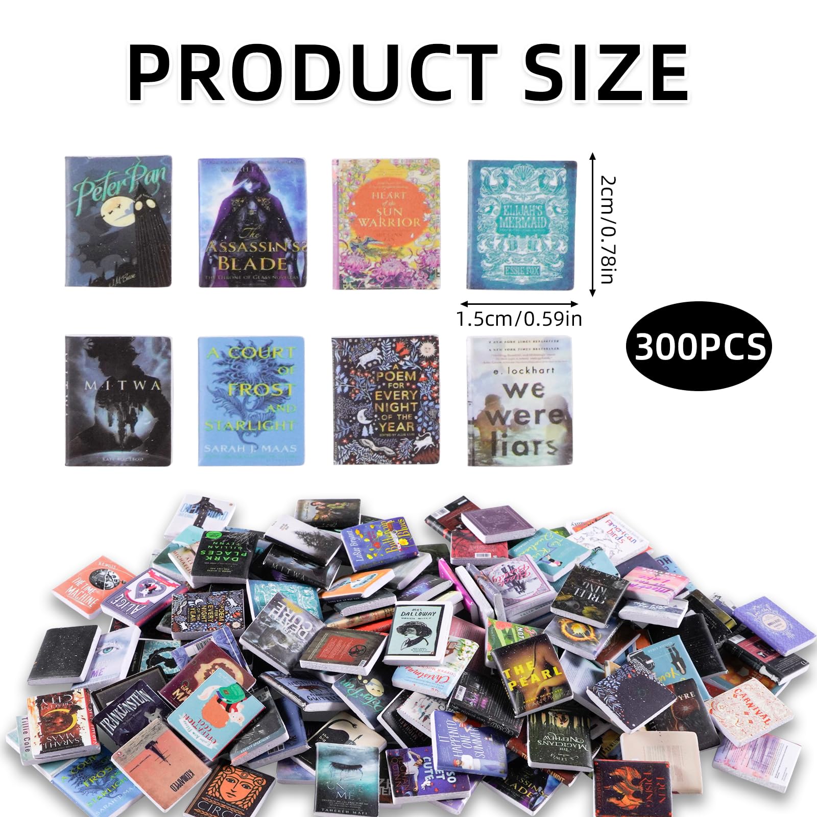 JHGCVX 300 Pcs Mini Books Sets, Miniature Book Model for Anxiety Bookshelf, 1:12 Mini Dollhouse Accessories for DIY Creative Decorations
