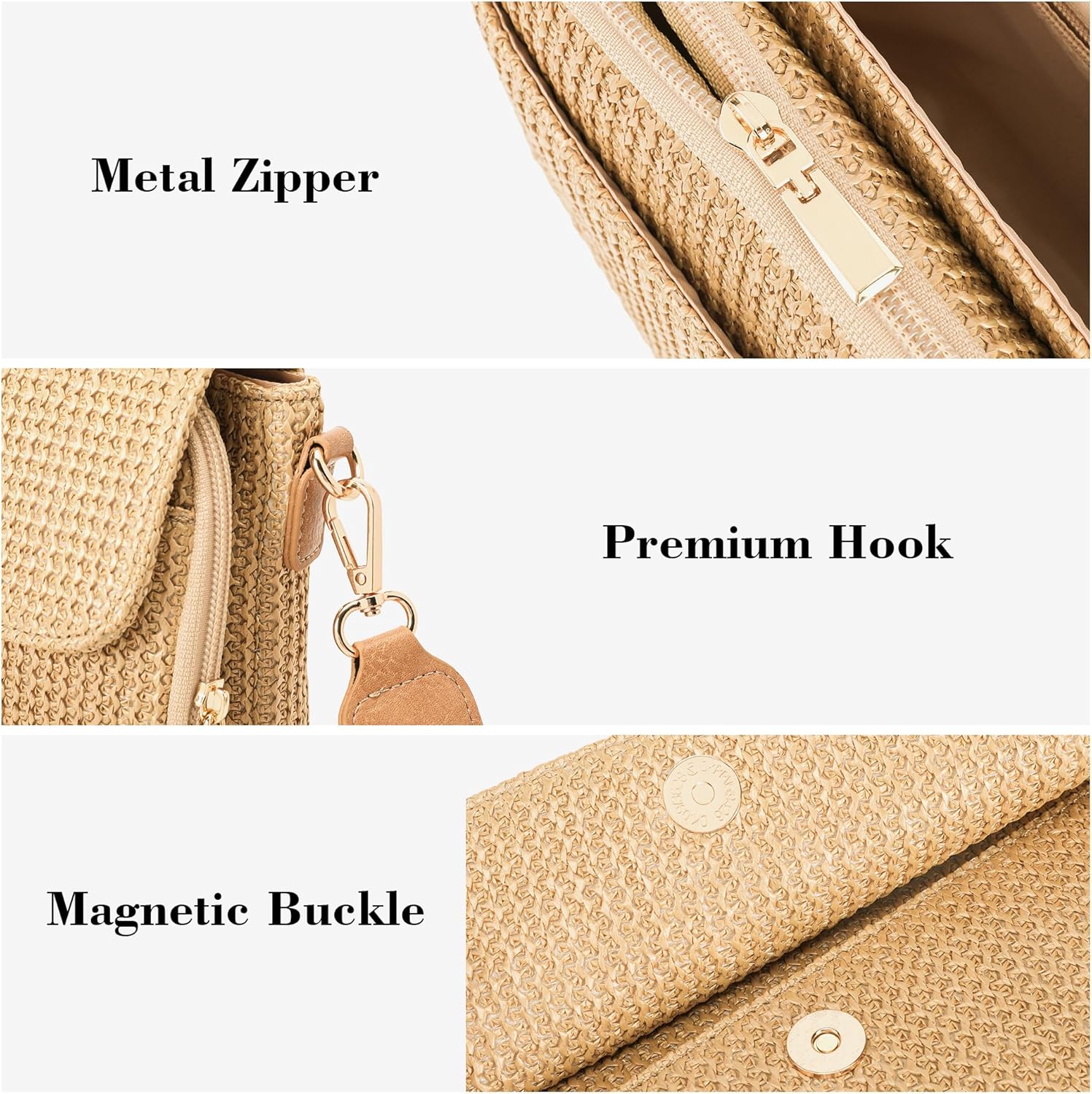 NEICOA Small Faux Straw Purses for Women Raffia Beach Purse Crossbody Bag for Women Vacation Summer Travel - Image 6