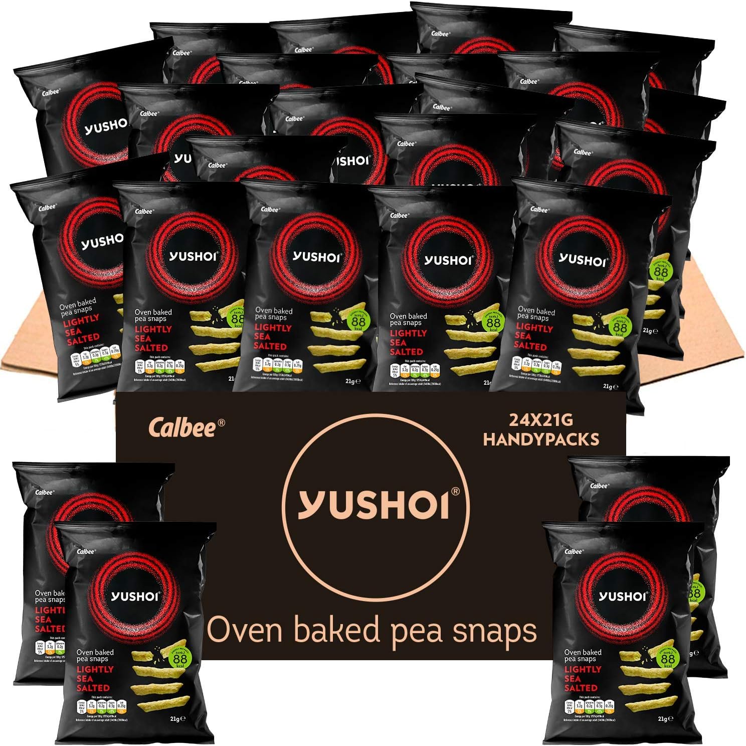 Yushoi Baked Pea Snaps Lightly Sea Salted; Box of 24 Bags
