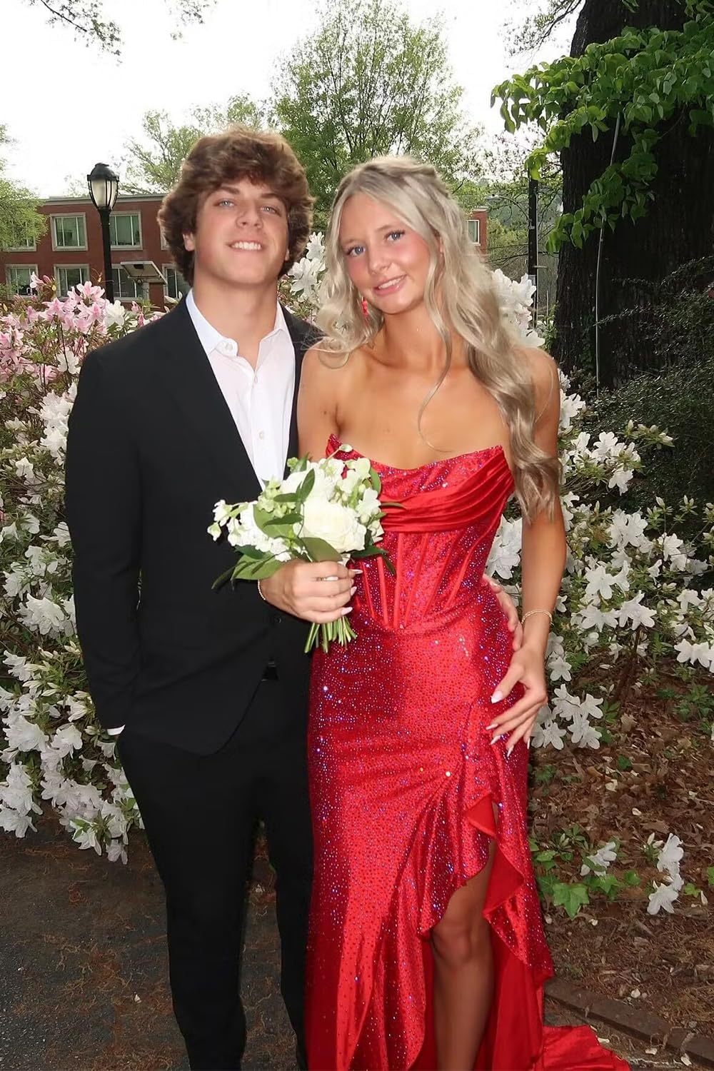 Sparkly Sequin Prom Dresses for Women 2026 Strapless Mermaid Slit Formal Cocktail Party Gown