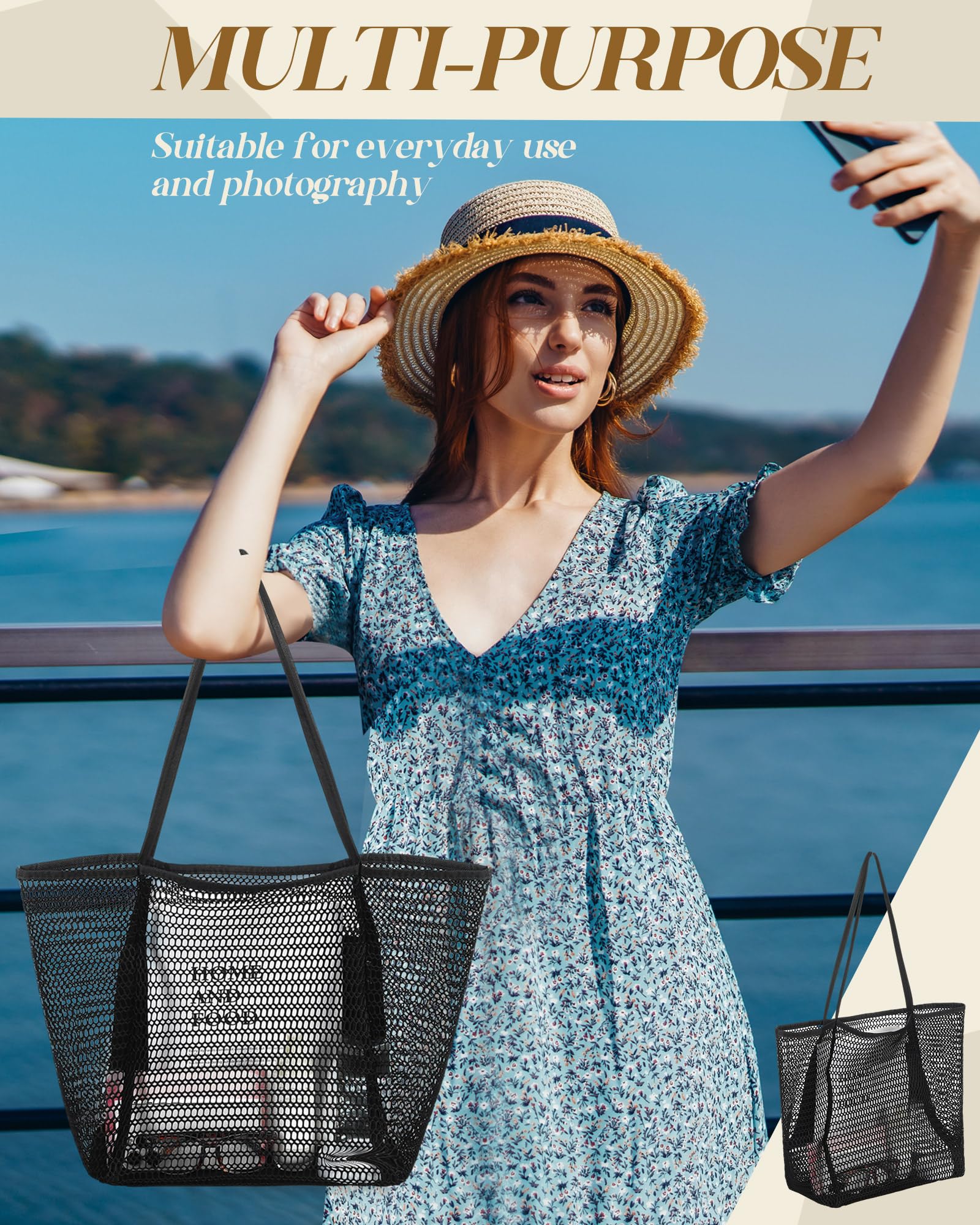 Lot de 6 sacs fourre-tout de plage en maille pour femme - Imperméable - Résistant au sable - Pour voyage, vacances, shopping, pique-nique