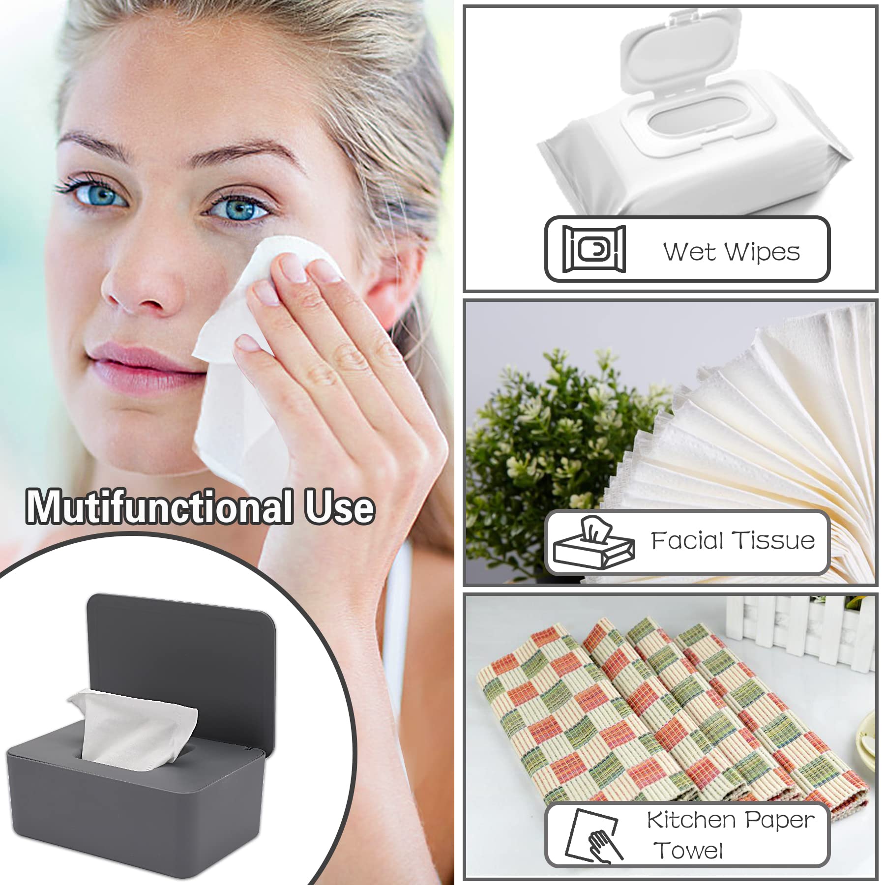 3 Pack Baby Wipes Dispenser, Wipe Holder with Lids, Keeps Wipes Fresh, Refillable Wipes Container with Sealing Design, Bathroom Tissue Wipes Case Box