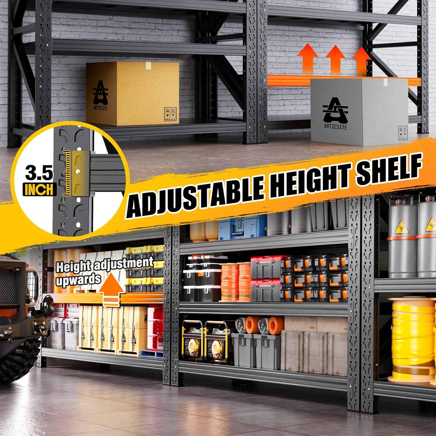 5000LBS Heavy Duty Storage Shelves, 59" W Adjustable Garage Shelving Unit, Rust Proof Large Metal Storage Rack, 20"Dx59"Wx54.3"H Industrial Shelving for Warehouse, Basement, Shop, Supermarket