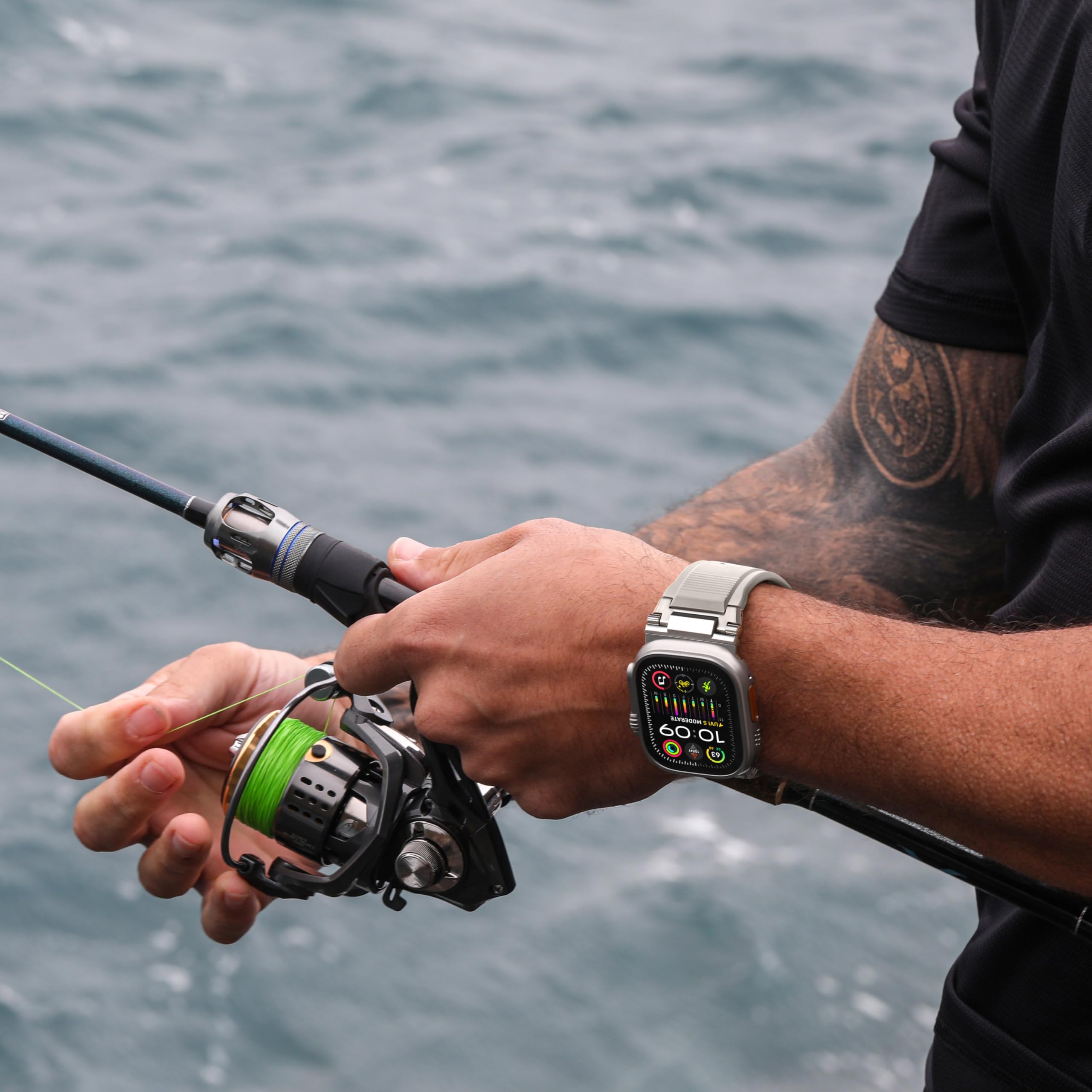 Bandletic Armband Kompatibel mit Apple Watch Ultra 2/Ultra 3/Ultra 49mm | Robustes FKM Ersatzarmband für iWatch Series 11/10 46mm 9/8/7 45mm SE/6/5/4 44mm 3/2/1 42mm Metallverbinder,Polarstern