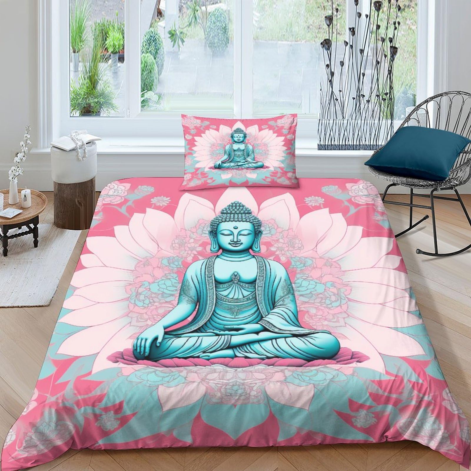 Parure de lit Bouddha Lotus en microfibre premium avec motif spirituel oriental