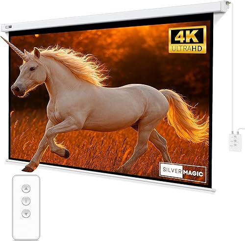 Pantalla de proyector motorizada – Pantalla blanca para interiores y exteriores con carcasa de aluminio para cine en casa, sala de estar, patio,