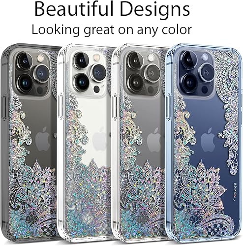 Miniatura 9 de Coolwee Funda transparente antiamarilleamiento con purpurina para Apple iPhone 15 Pro Max, 6.7 pulgadas, 6.6 pies, protección de grado militar,