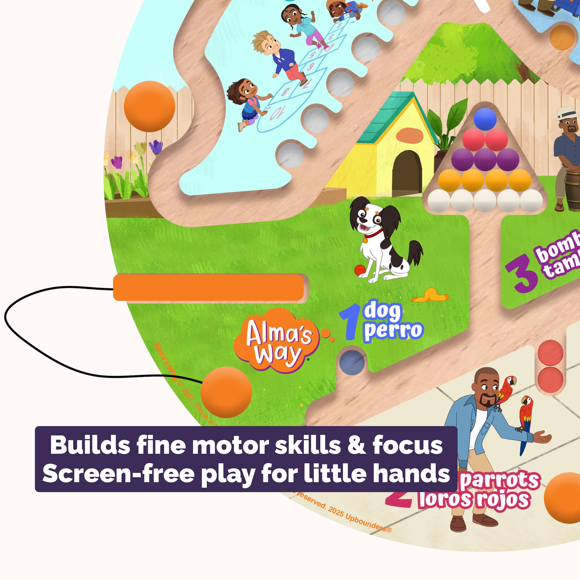 Upbounders Alma's Way "How Do You Say?" Zweisprachiges Montessori-Magnetlabyrinth - Spanisch & Englisch Lernspielzeug für Kleinkinder ab 18 Monaten - Feinmotorik & Erste Wörter spielen