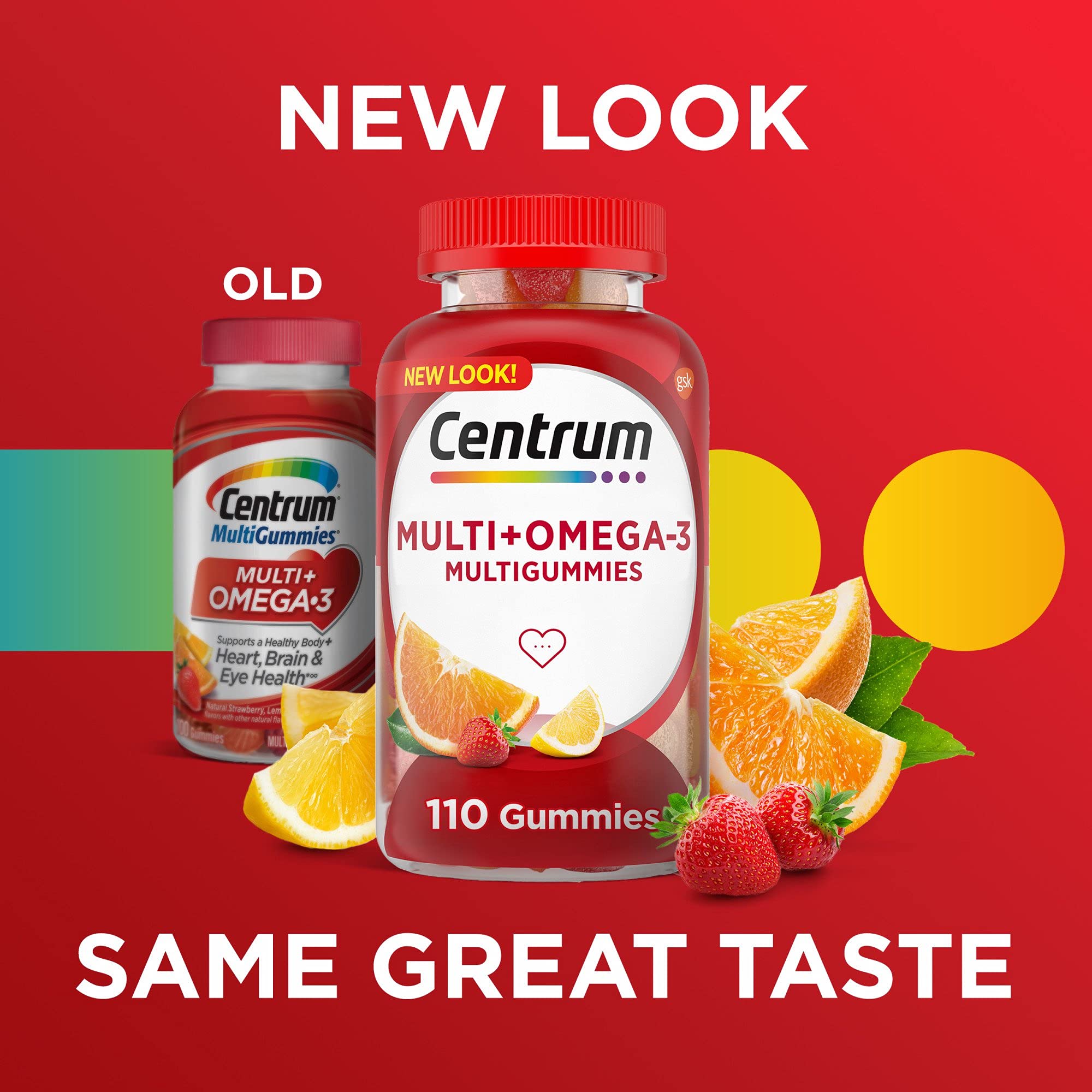 Centrum Multigummies Omega 3 Gummy Multivitamin for Adults, Fruit, 110