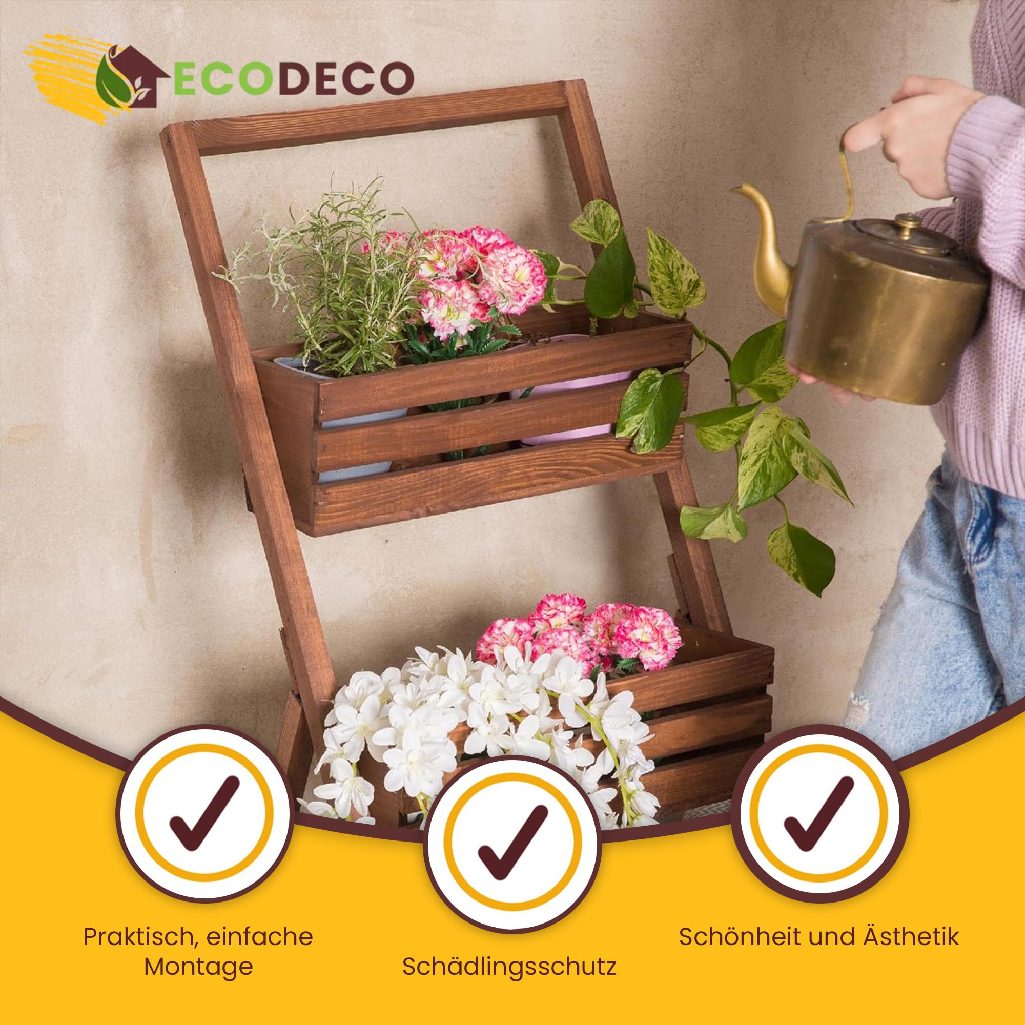 ECODECO Hochbeete für Garten Pflanzenregal aus Holz