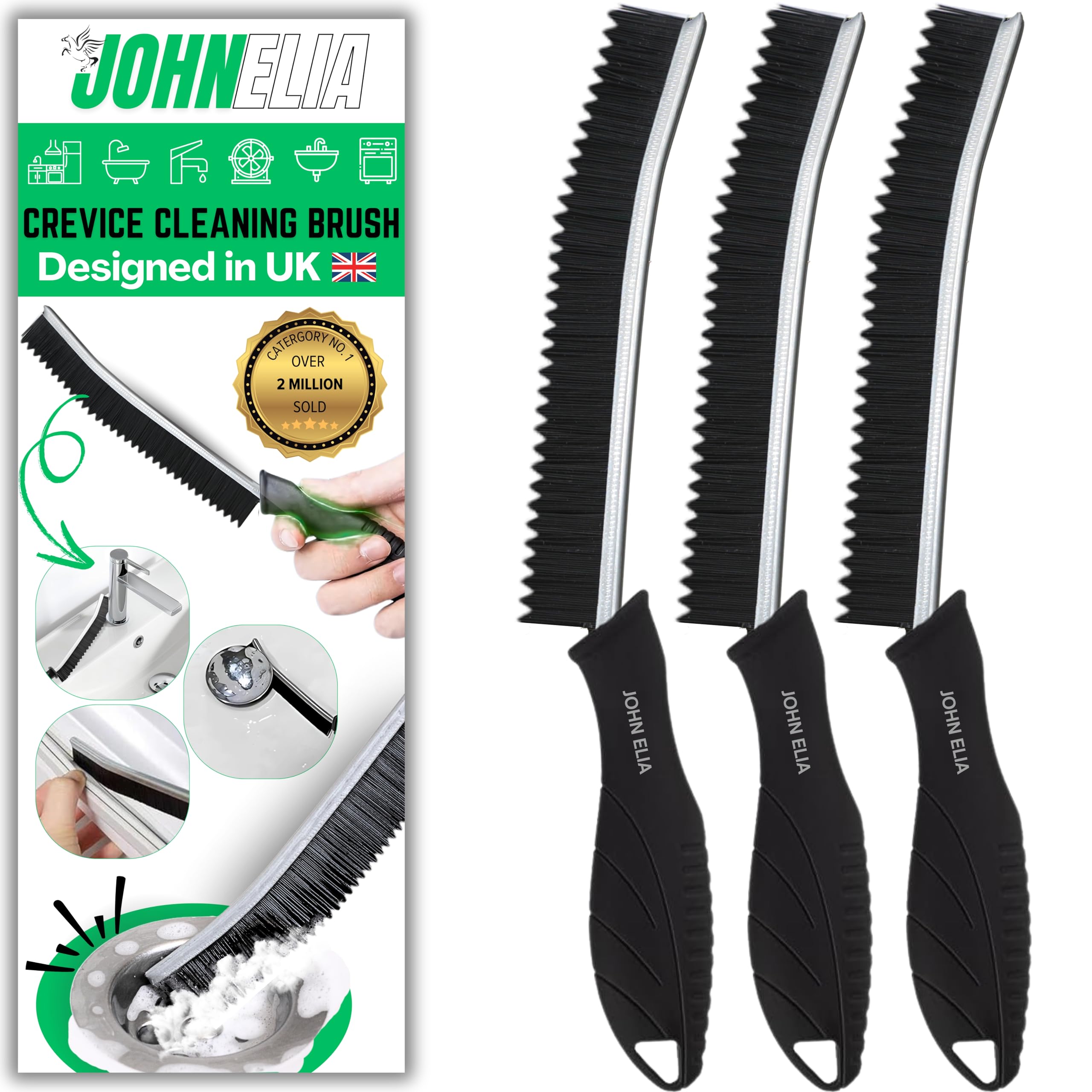 JOHN ELIA Crevice Cleaning Brush UK 3 Pcs Multifunctional Bathroom Cleaning Brushes For Small Spaces With Long Magic Brush Cleaner Grout Cleaner Brush - Groove Gaps Cleaning Brush - Cleaning Tool