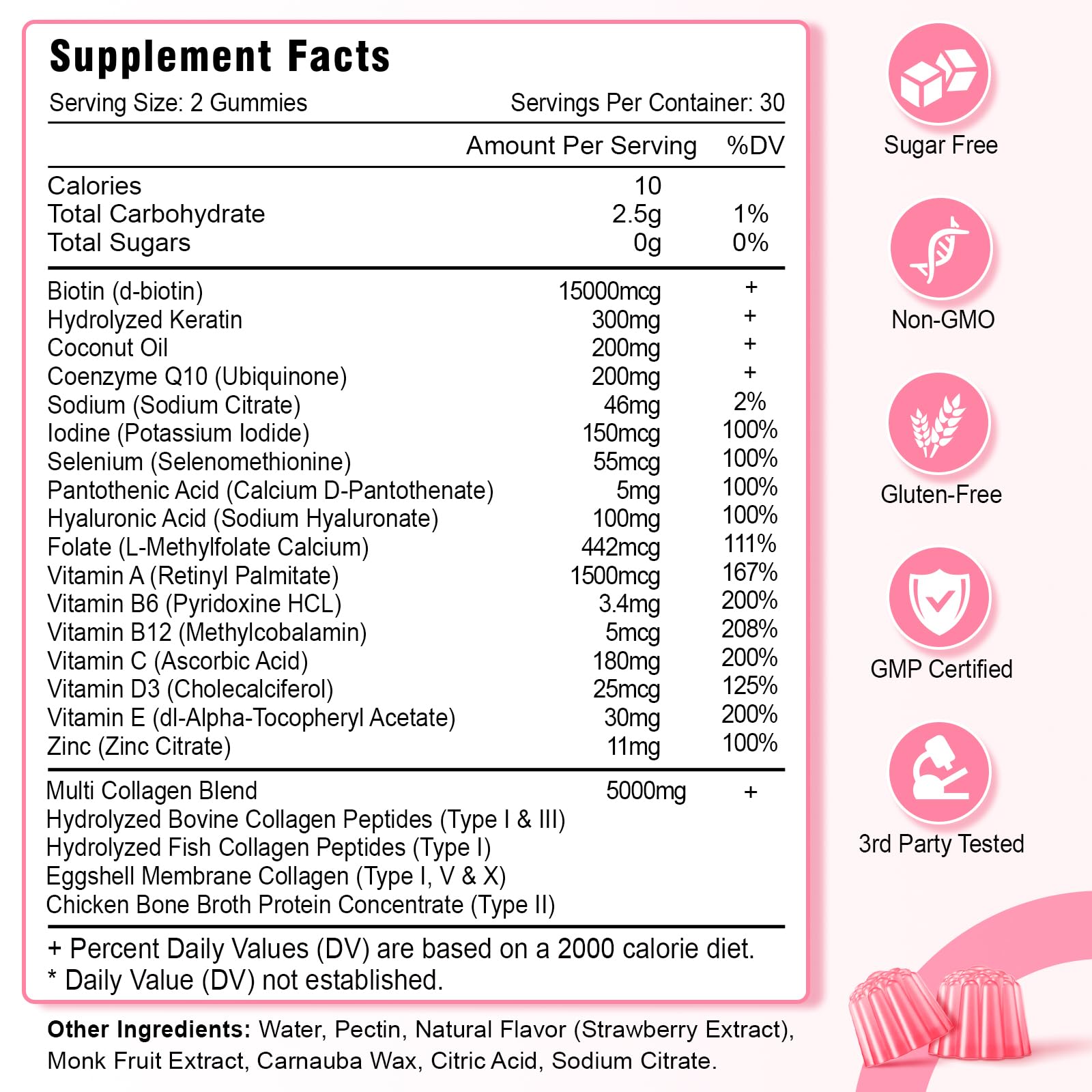 Collagen Gummies for Women Men, Hydrolyzed Collagen Peptide Type I,II,III,V,X with Biotin, Vitamin C A B D E for Skin Hair Nails J0ints, Immunity Energy Digestion, Sugar Free, 60 Count — Amazon image 7