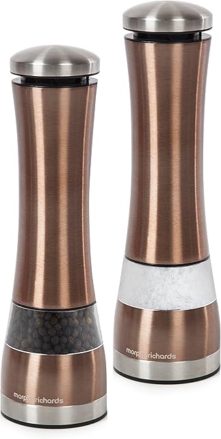 Morphy Richards 974235 Accents Electronic Salt and Pepper Mill Set, Stainless Steel, Copper , 6.5 x 6.5 x 22 cm
