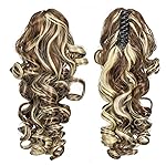 SWACC 12-Inch Short Screw Curls Claw Clip Ponytail Extensions Synthetic Clip in Drawstring Curly Ponytail Hairpiece Jaw Clip Hair Extension (Brown Blonde Highlights-6H613)