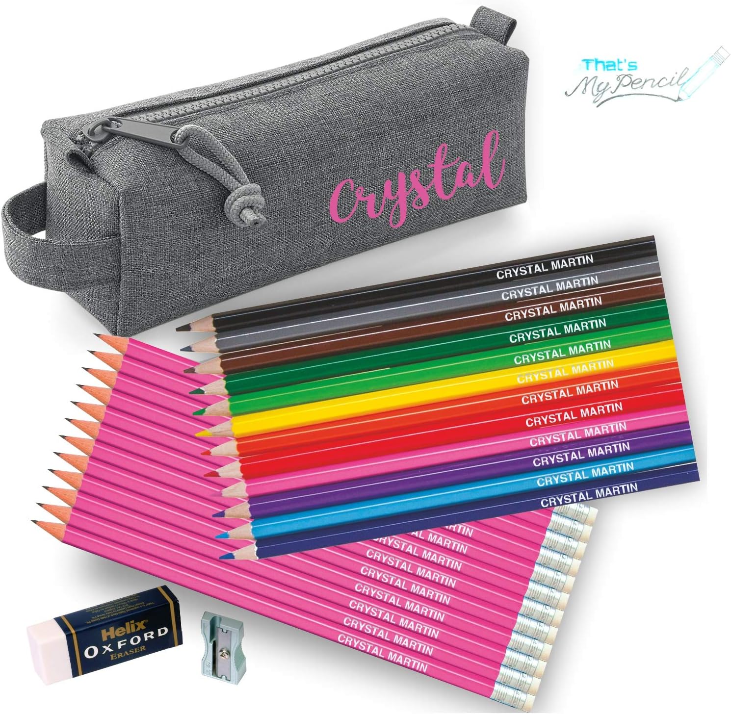 That's My Pencil - Personalised Marl Grey Block Pencil Case with 12 ...