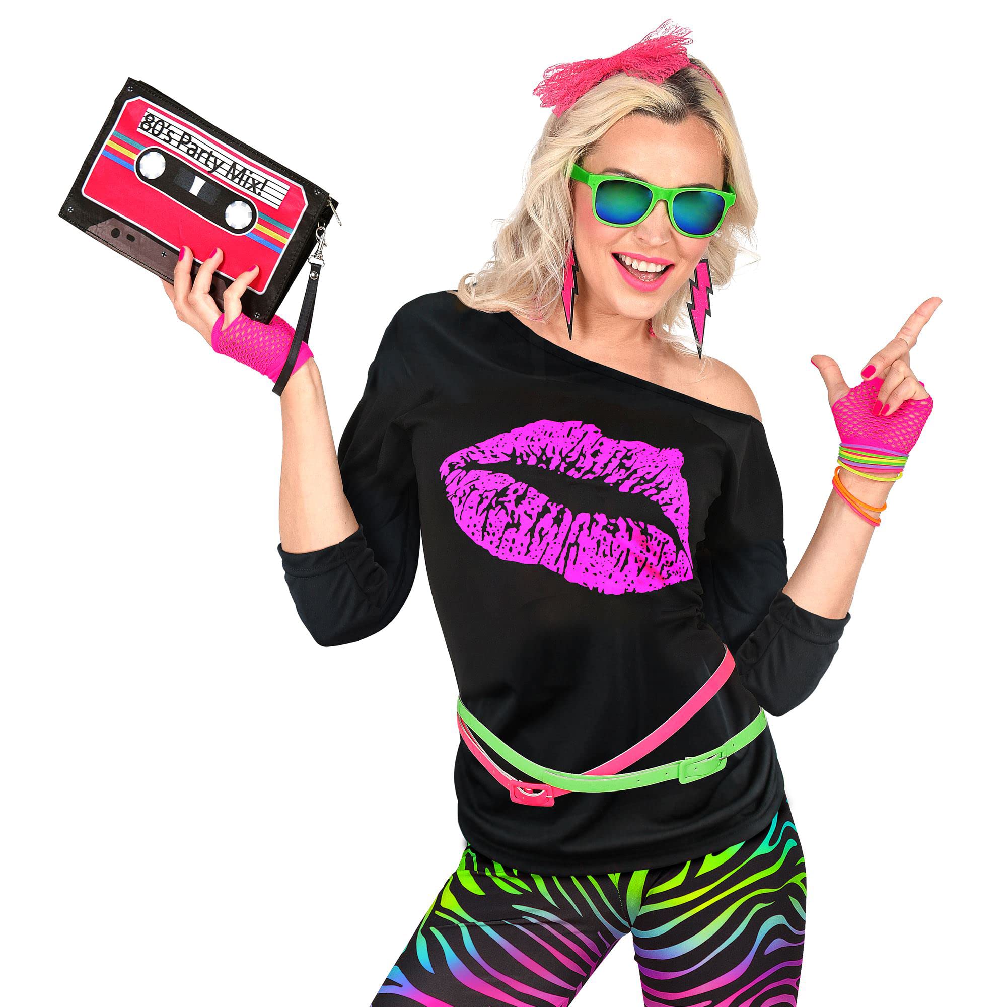 W WIDMANN MILANO Party Fashion - T-Shirt 80s fashion girl, koszulka bez rękawów, Kiss Lips, disco fever, kostiumy fantazyjne