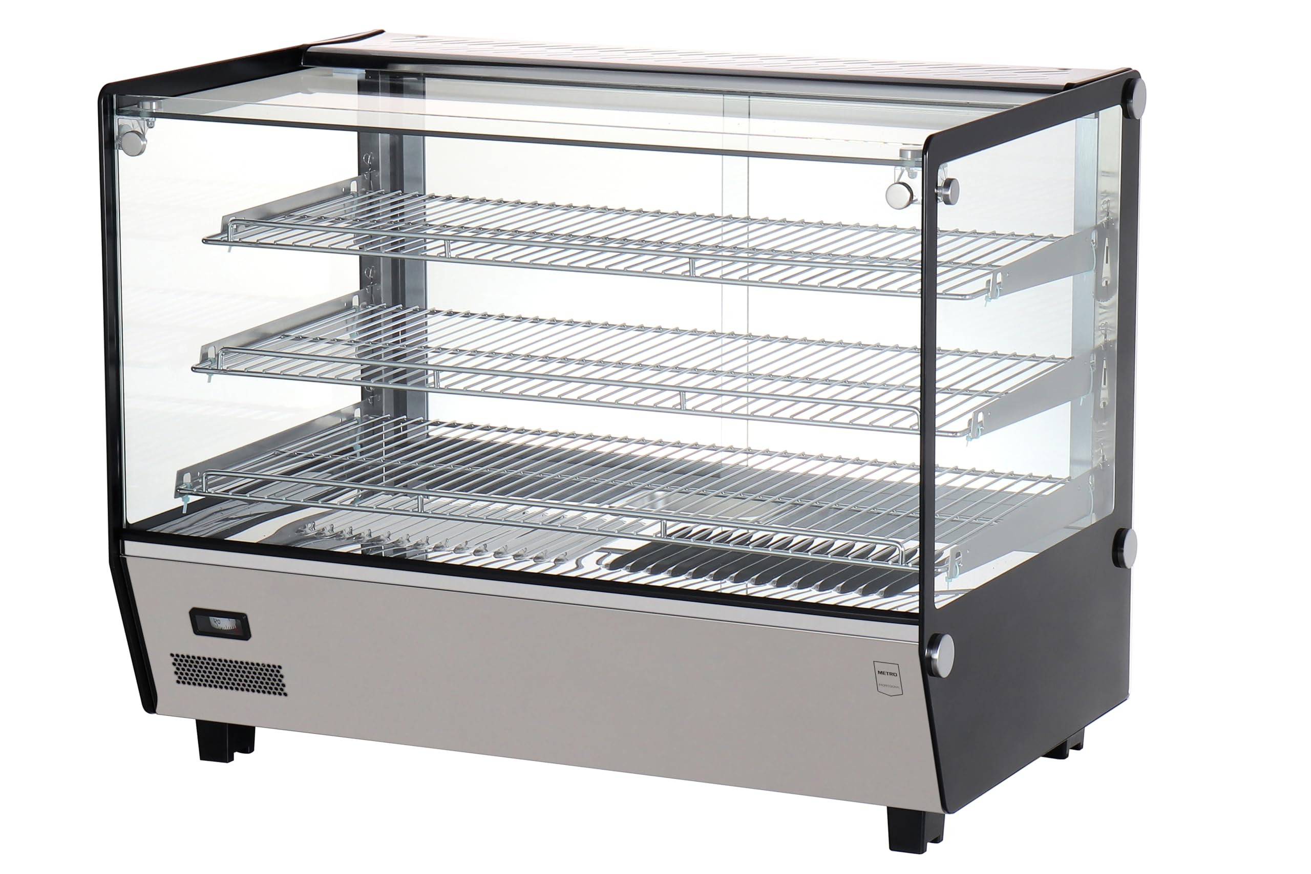 METRO Professional Vitrina térmica GHV1160R, acero inoxidable/cristal, 85 x 56,8 x 68,6 cm, 160 litros, temp.: 30 a +90°C, 1100 W, 3 estantes, plata