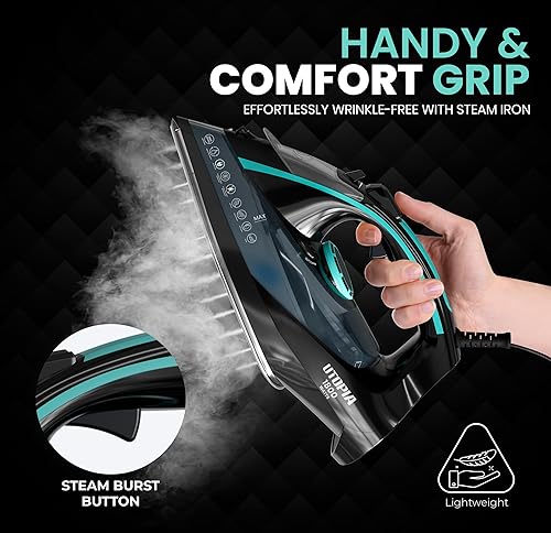 Miniatura 3 de Utopia Home Plancha de vapor para ropa, suela antiadherente, plancha de ropa de 1800 W con función de seguridad de apagado automático, control de