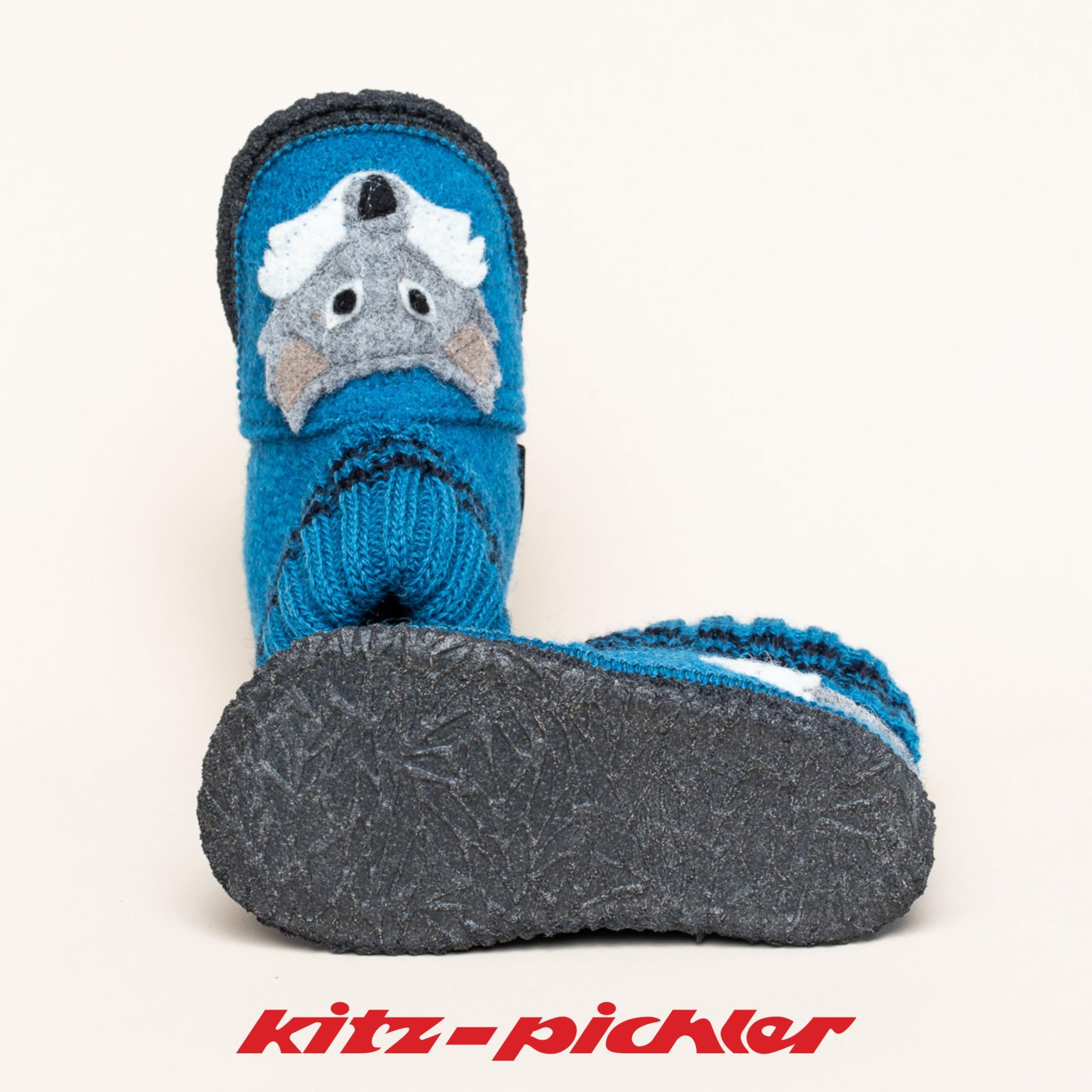 Kinder Hüttenschuh Wolf aus 100% Schurwolle | Kinderhausschuhe Made in Tirol