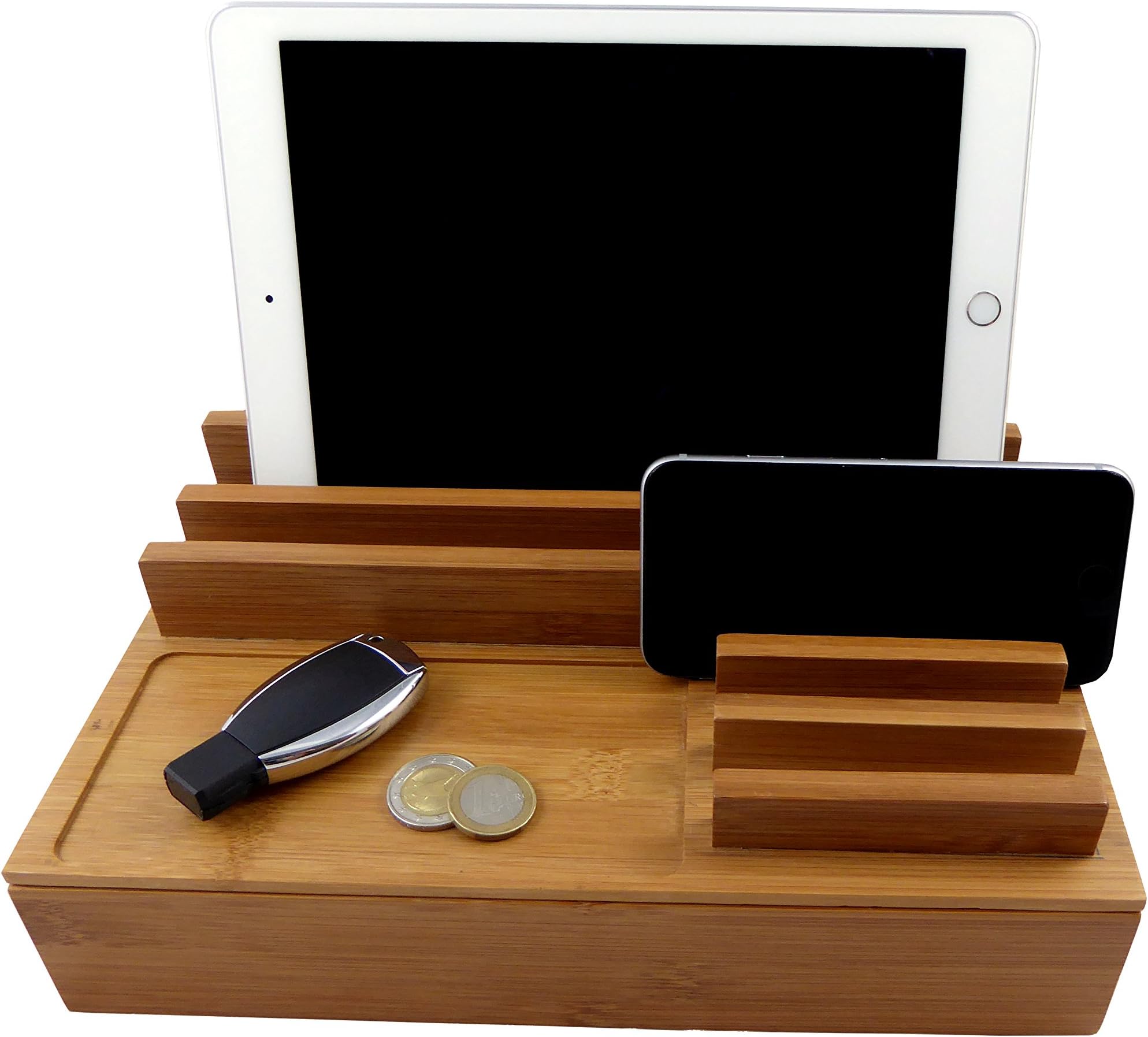 easyPower24 WoodenCharging Station Large – Universal Fast-Charging Clutter-Free Dock For iPhone, Android Smartphone& Smart Watch, Tablet, Digital Camera& More, Includes RAVPower 60W 6-Port USB Charger