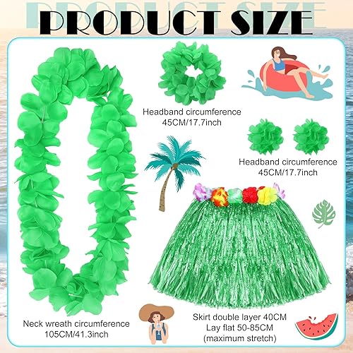 Miniatura 2 de Mepase 7 piezas de falda hula de hierba hawaiana con flores Leis para mujeres y niñas, accesorios de disfraz de Halloween, accesorios de fiesta Luau