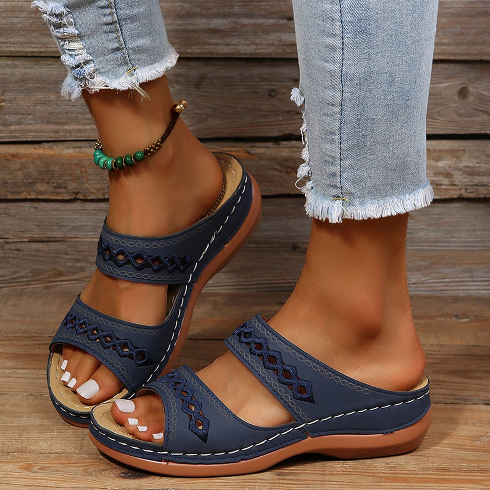 Orthopedic Wedge Sandals for Women Summer Dressy 2025 Flat Open Toe Platform Sandals Casual Boho Slip on Sandals Beach Sandals Dress Shoes Comfortable