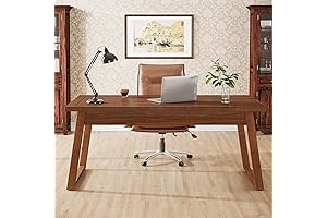 Tribesigns Home Office Computer Desk: 55 Inch Mid-Century Modern Solid Wood Computer Desk with Drawer