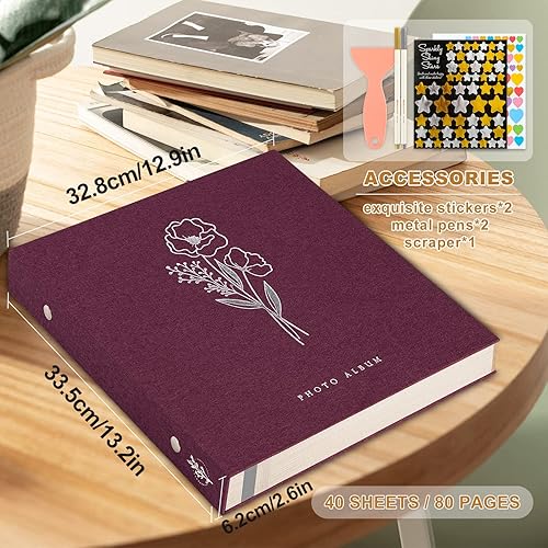 Miniatura 2 de Lanpn Álbum de fotos autoadhesivo de 80 páginas, álbumes de fotos de lino, páginas magnéticas adhesivas para bricolaje, con capacidad para fotos de