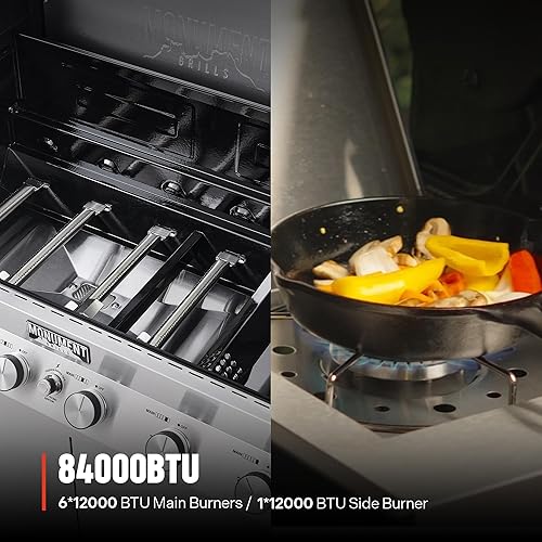 Miniatura 10 de Monument Grills 6+1 parrilla inteligente convertible de gas natural, 6 quemadores y 1 quemador lateral de acero inoxidable Denali 605 con tecnología