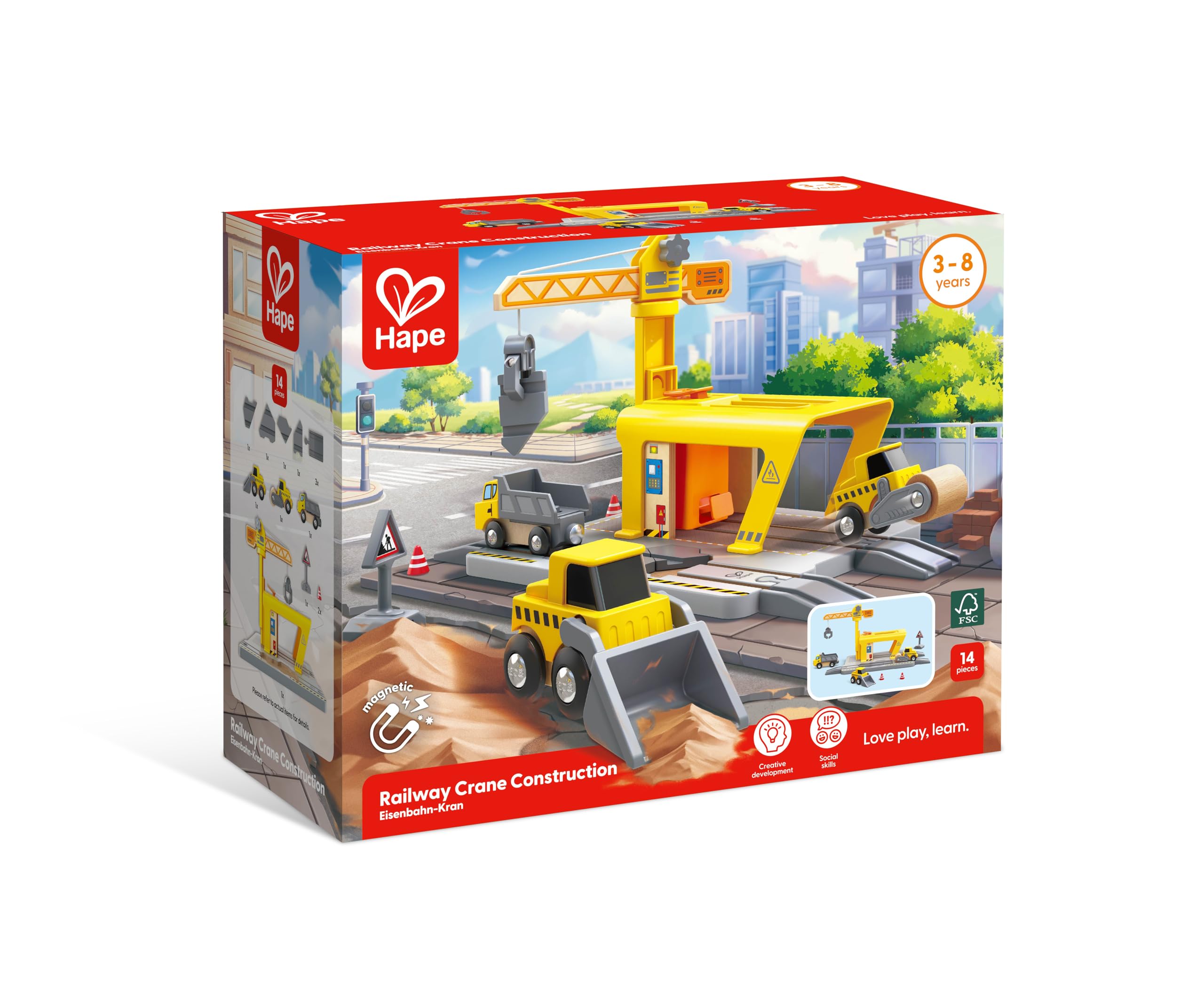 Grúa de construcción Hape para niños|Set Ampliable para Juego Creativo