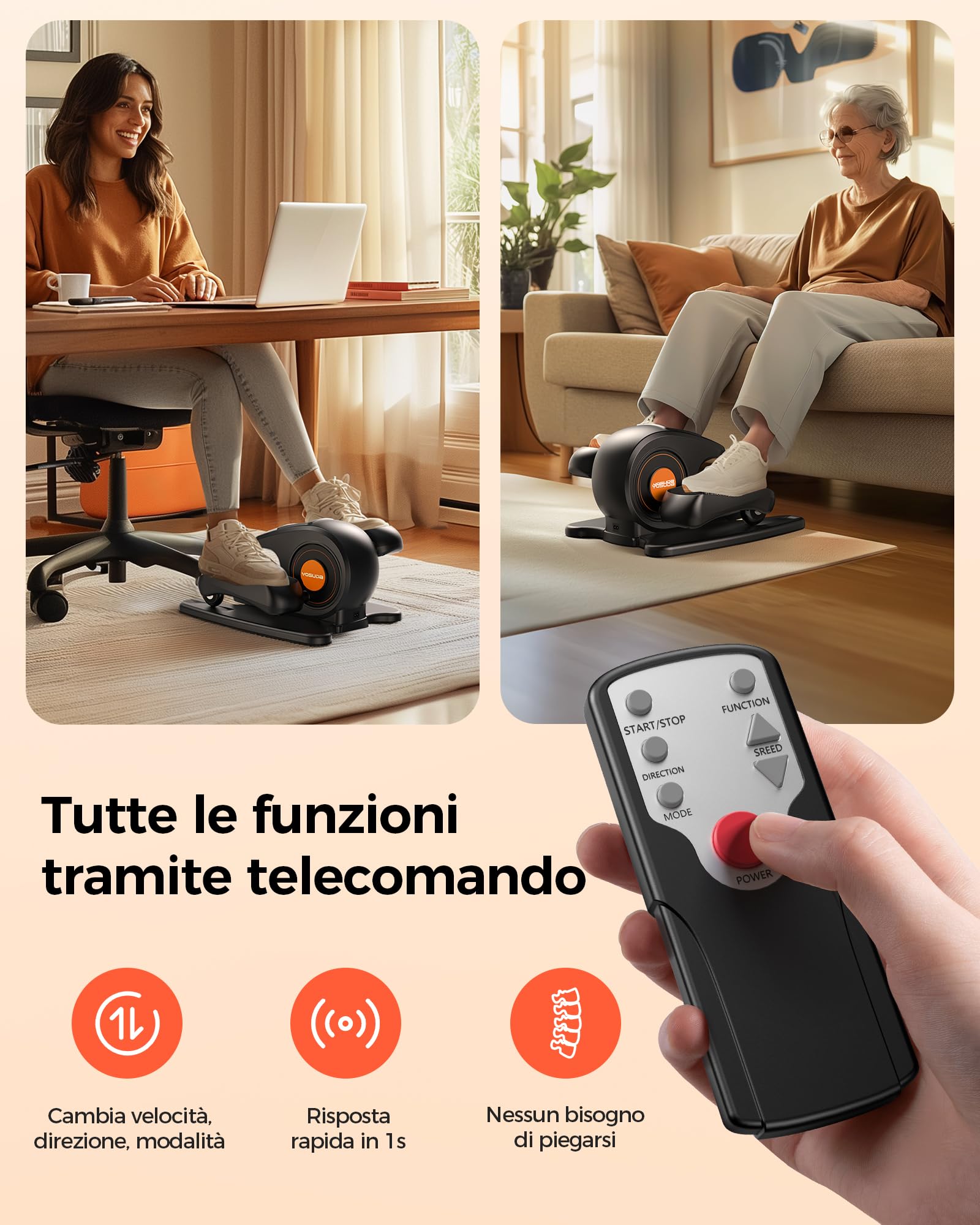 YOSUDA 2026 Nuova Mini Ellittica Elettrica | Pedaliera per Anziani & Ufficio Ultra Silenziosa (<15dB) | Sotto Scrivania con Massaggio Piedi 3D, 10 Velocità, Plug & Play | Ideale per Anziani & Ufficio