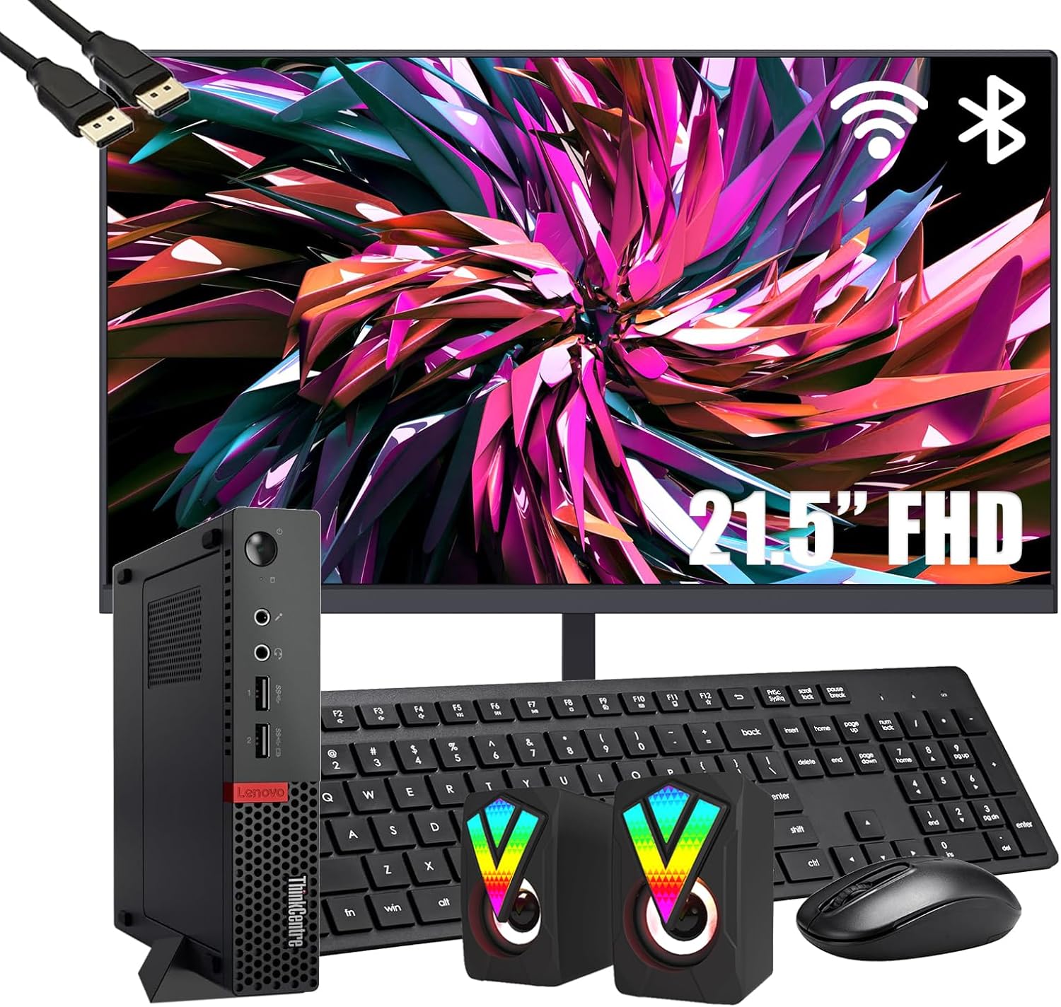 Lenovo ThinkCentre M910Q Tiny Desktop Computer Mini PC with New 21.5 Inches FHD Monitor, Intel Quad Core i5-6500T, 16GB DDR4, 256GB SSD, Speakers, Keyboard & Mouse, Windows 10 Pro (Renewed)