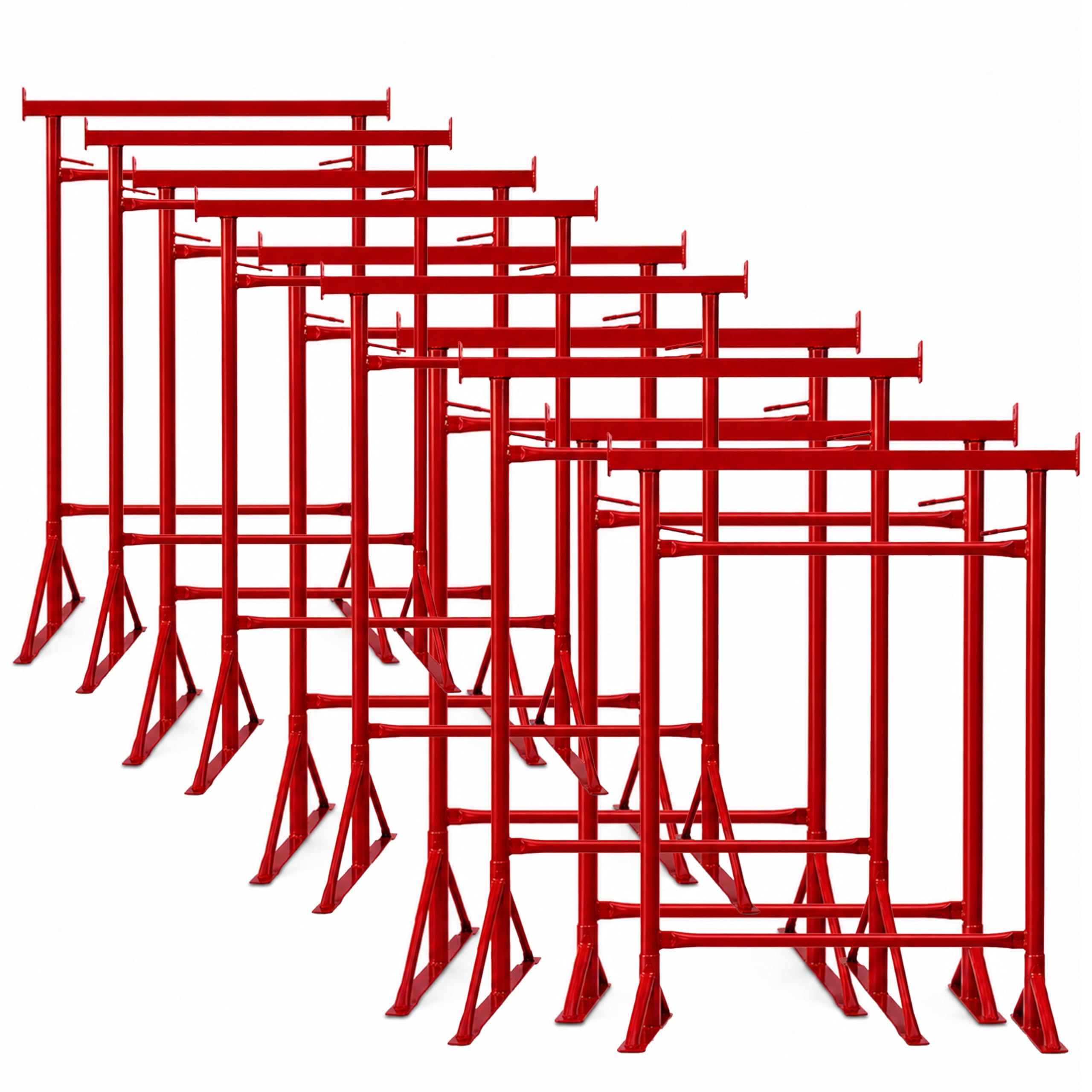 Mighty Products Red 10X Size.4 Adjustable Steel Trestle Stands 1.32M-2.22M, Heavy Duty Folding Sawhorse Workbench Support Frame For Woodworking Construction Garage