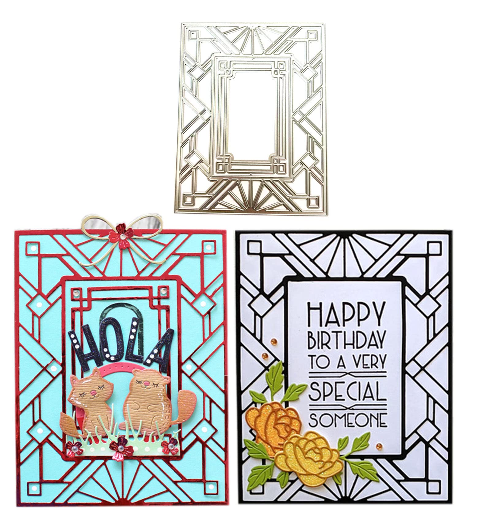 Scrapbooking Die-Cuts, Rectangular Frame Metal Cutting Dies for Card Making, Paper Craft Punch Template, Background Embossing Stencils, DIY Album Décor (Hollow Frame B-14.5x11.2cm)