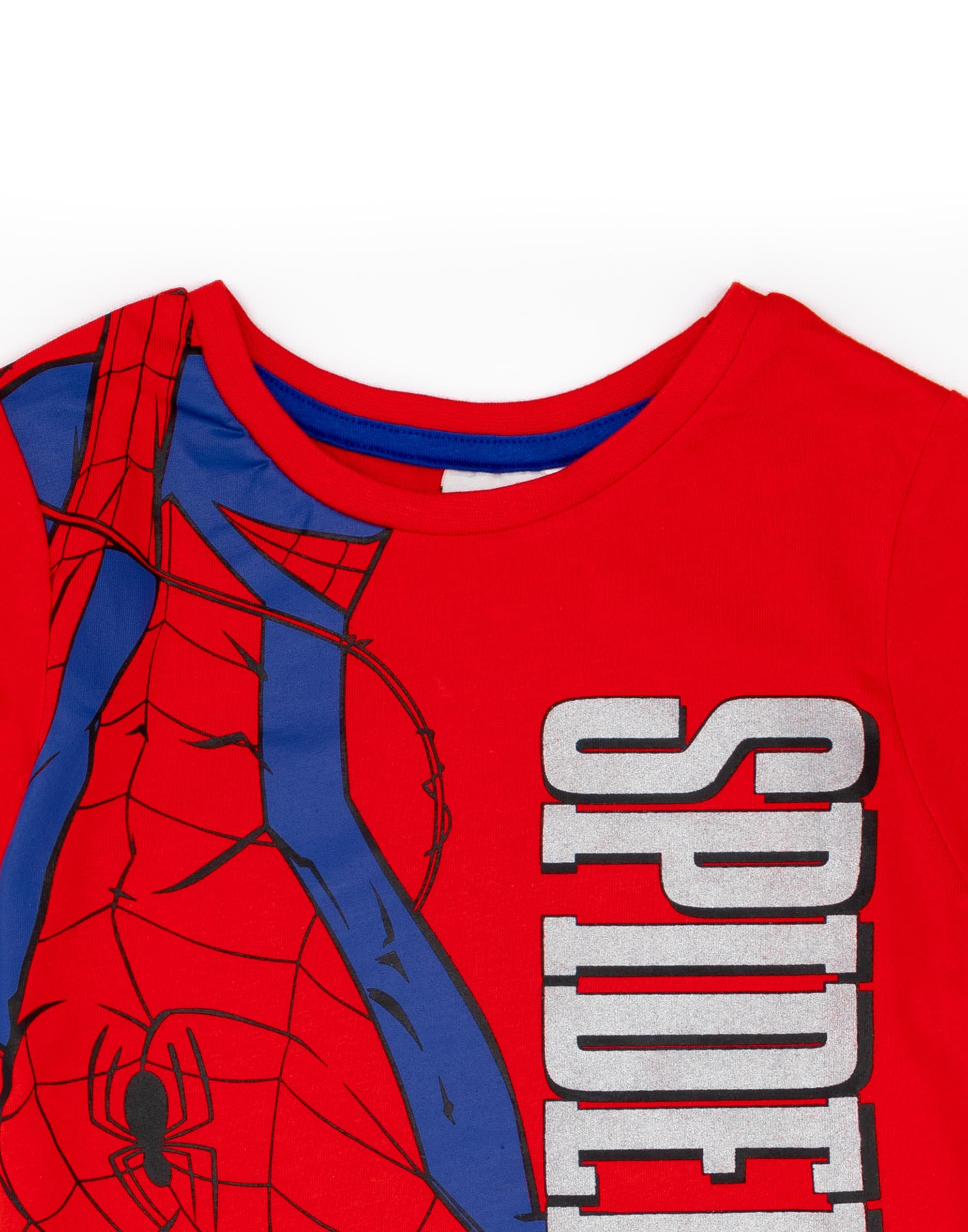 Marvel Spiderman Set Pigiama per Ragazzi Blu e Rosso | T-Shirt e Pantaloncini Pigiama per Bambini | Design con Imbracatura Web | Merce Ufficiale Regalo Perfetto per Piccoli Supereroi