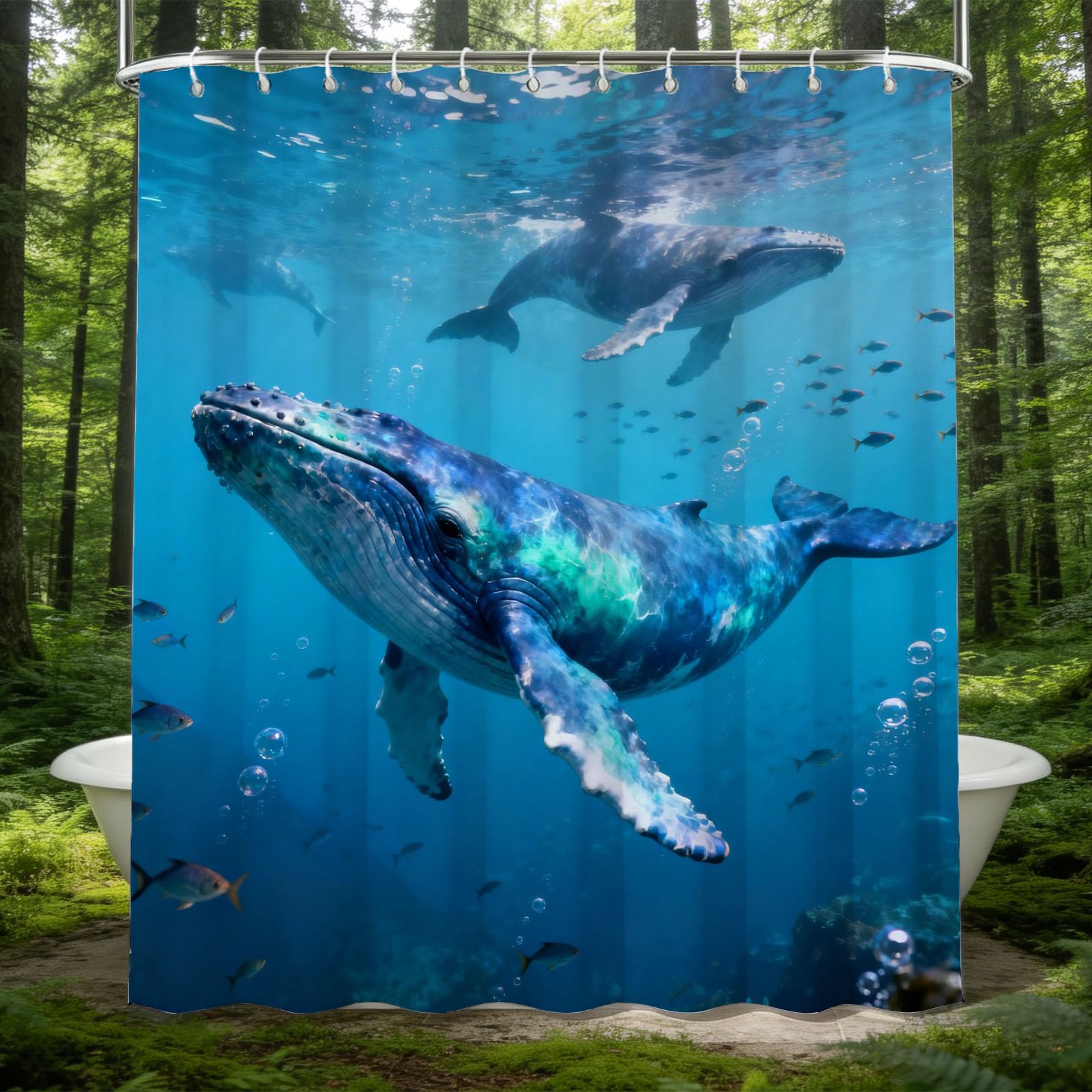 Rideau de douche imperméable baleine contre l'humidité de salle de bain 180x200