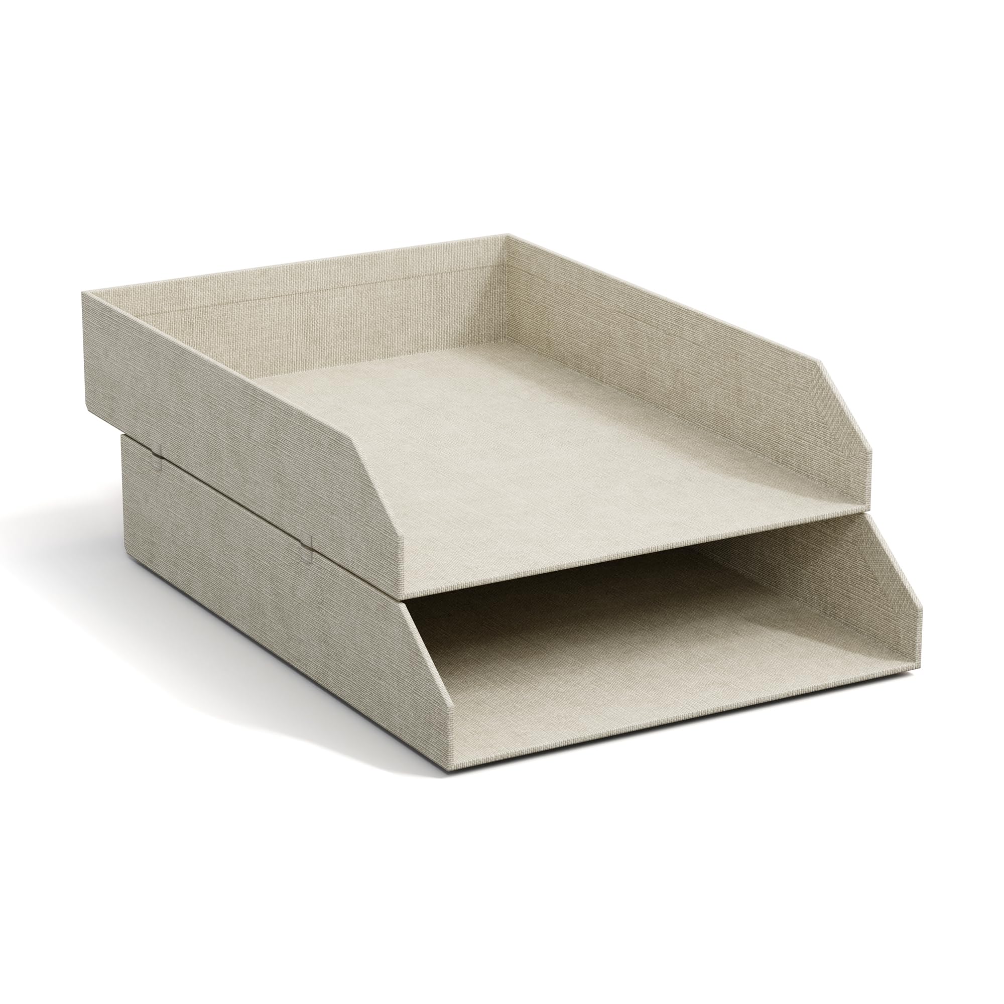 BIGSO Hakan 2er-Set Briefablage A4 – Aufbewahrungsbox stapelbar mit Griff – Schreibtischablage für Briefe, Dokumente & Unterlagen – Ordnungssystem aus Faserplatte mit Papier – Beige