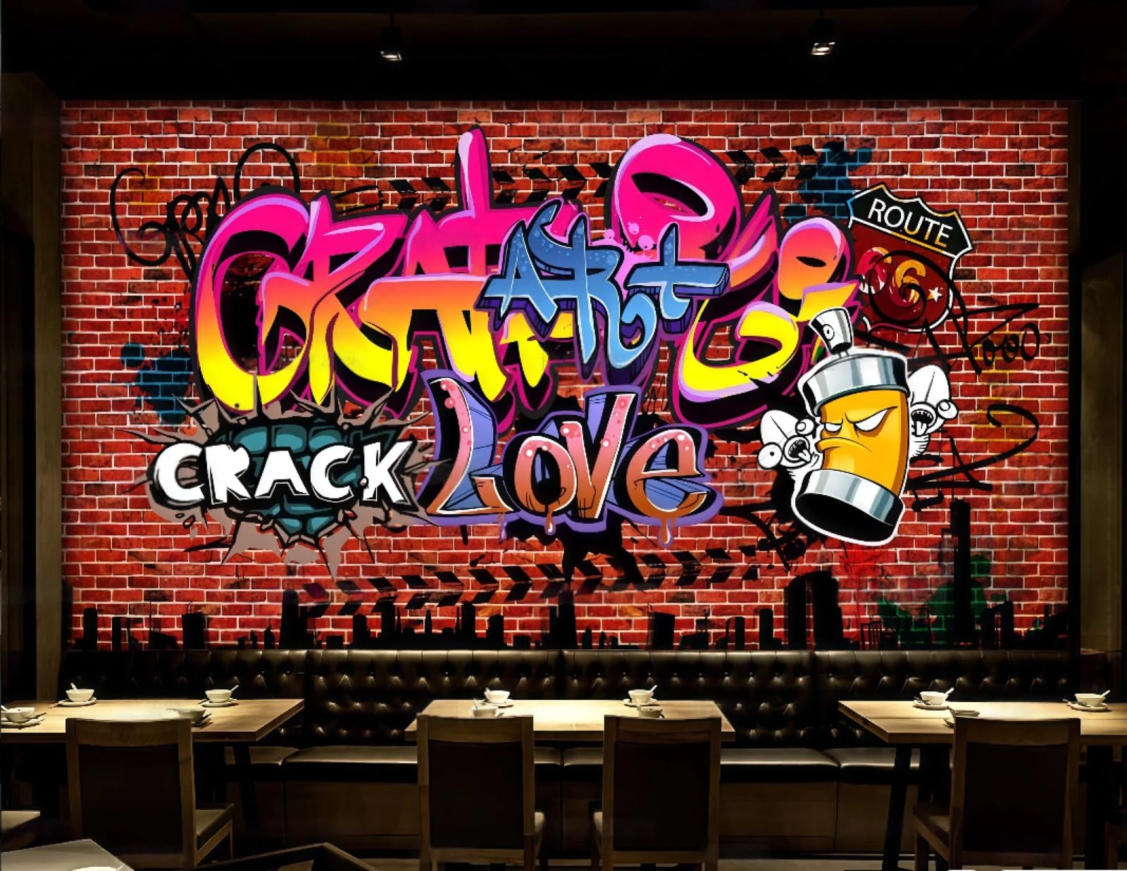 rskjdghshd Wallpaper Retro Red Brick Wall Trend Street Graffiti KTV Bar Background Wall Western Restaurant Wallpaper Drink Coffee Shop Mural,3D,430x300cm