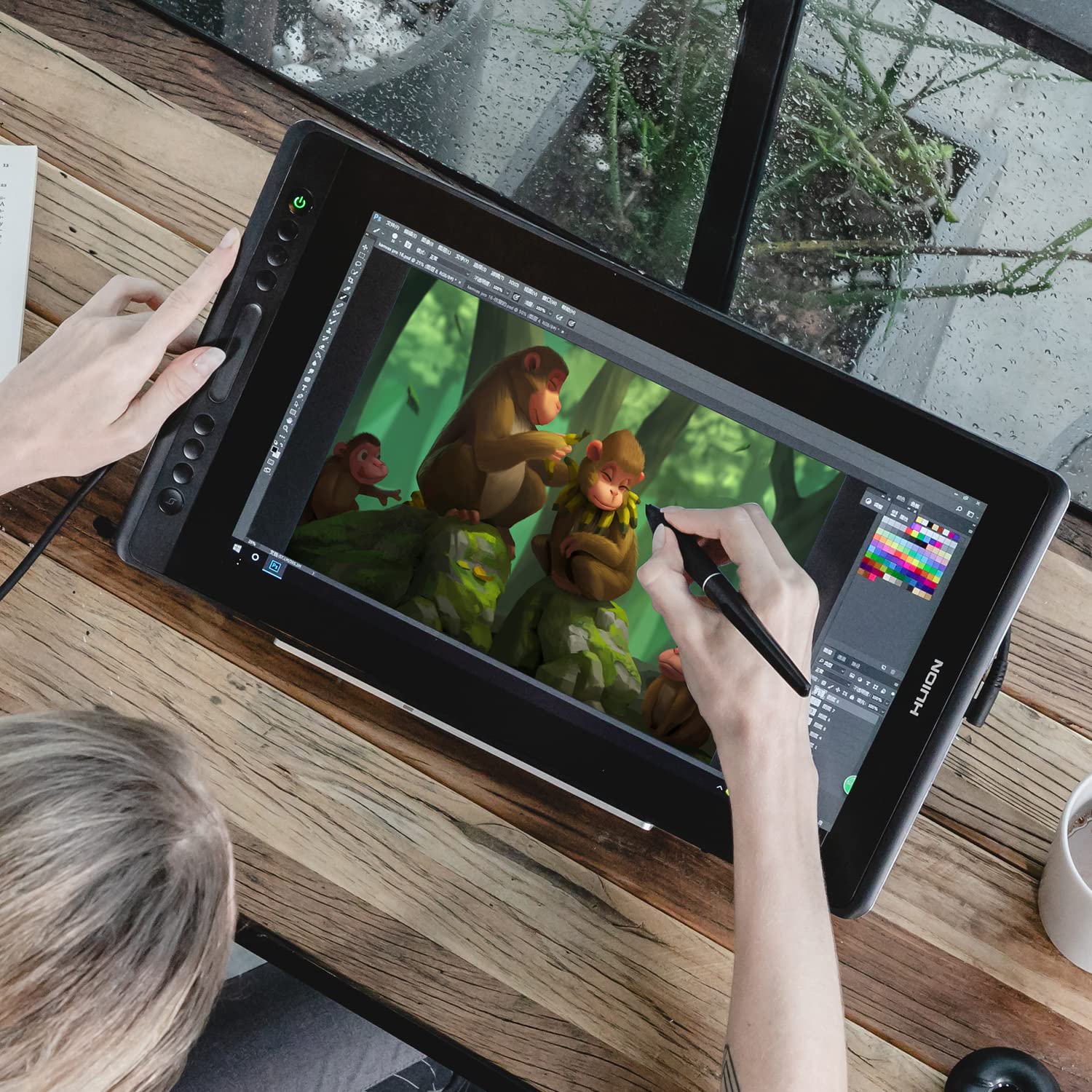 HUION Kamvas Pro 16 Tavoletta Grafica con Schermo in Vetro Laminato Antiriflesso Display Penna 120% Monitor Grafica sRGB Supporto Inclinazione Funzione (± 60 °) Penna Senza Batteria
