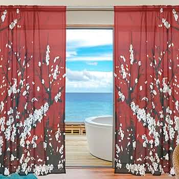 Amazon｜レースカーテン オリエンタル 桜の花 和風 カーテン ミラー