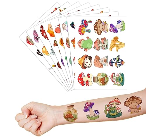 Miniatura 6 de 8 hojas 96 unidades de calcomanías temporales de hongos para niños decoraciones de fiesta de cumpleaños de hongos regalos regalos de tatuajes