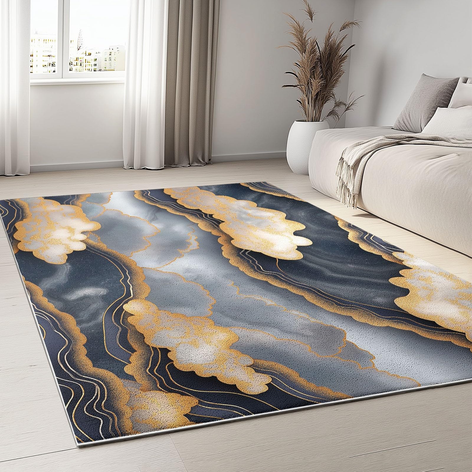 120 x 180 cm Dywan można prać w pralce Abstrakcyjne wzory chmury i fale UltrasOffic Flanelowy antypoślizgowy antypoślizgowy dywanik do pokoju dziecięcego, salonu i łazienki - łatwy do czyszczenia
