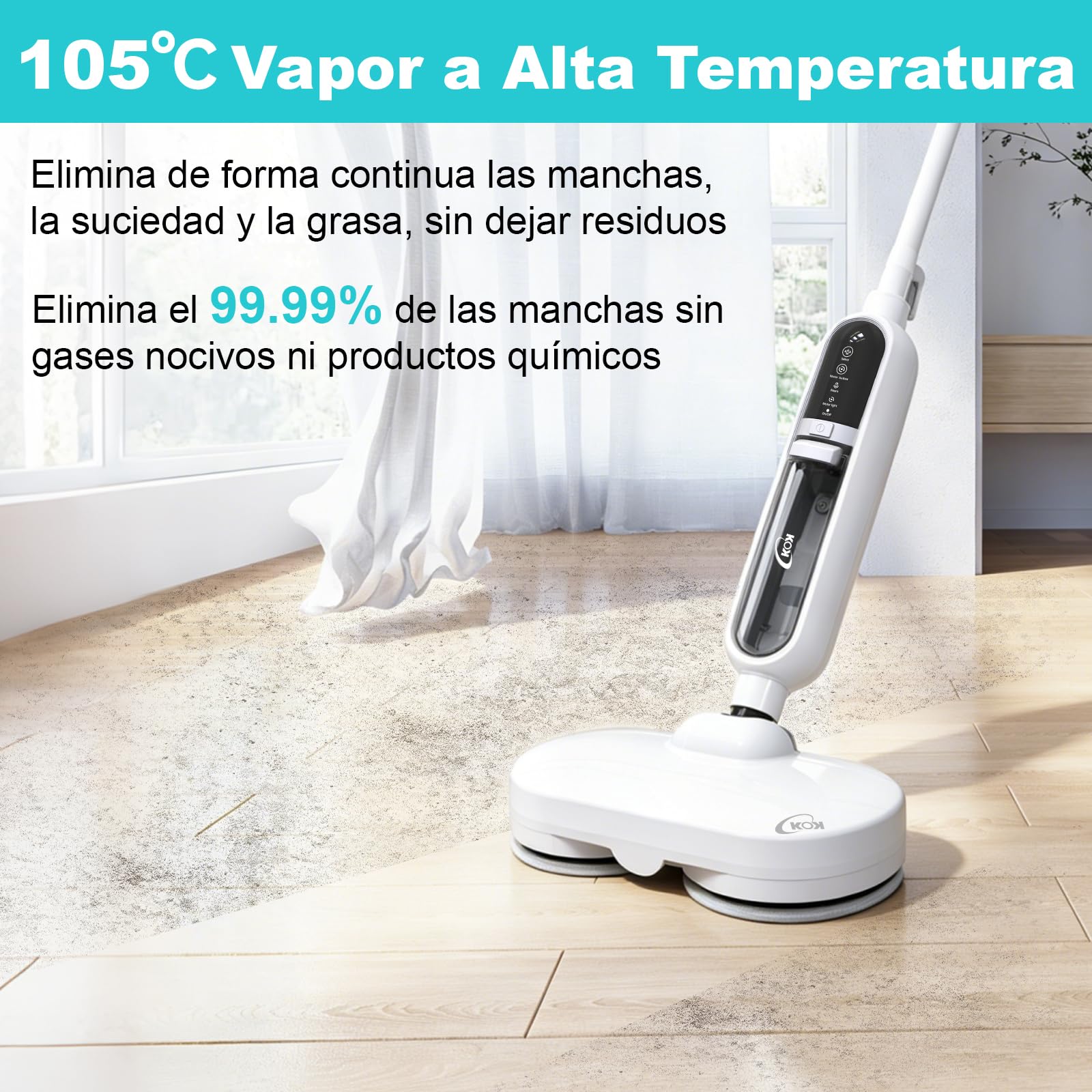 KOK 10-en-1 Mopa a Vapor, Limpiador a Vapor con función giratoria, Vapor a alta temperatura, 500ml Capacidad del depósito, 15 accesorios, 10s Temps de préchauffage, para dormitorios, cocinas y salones