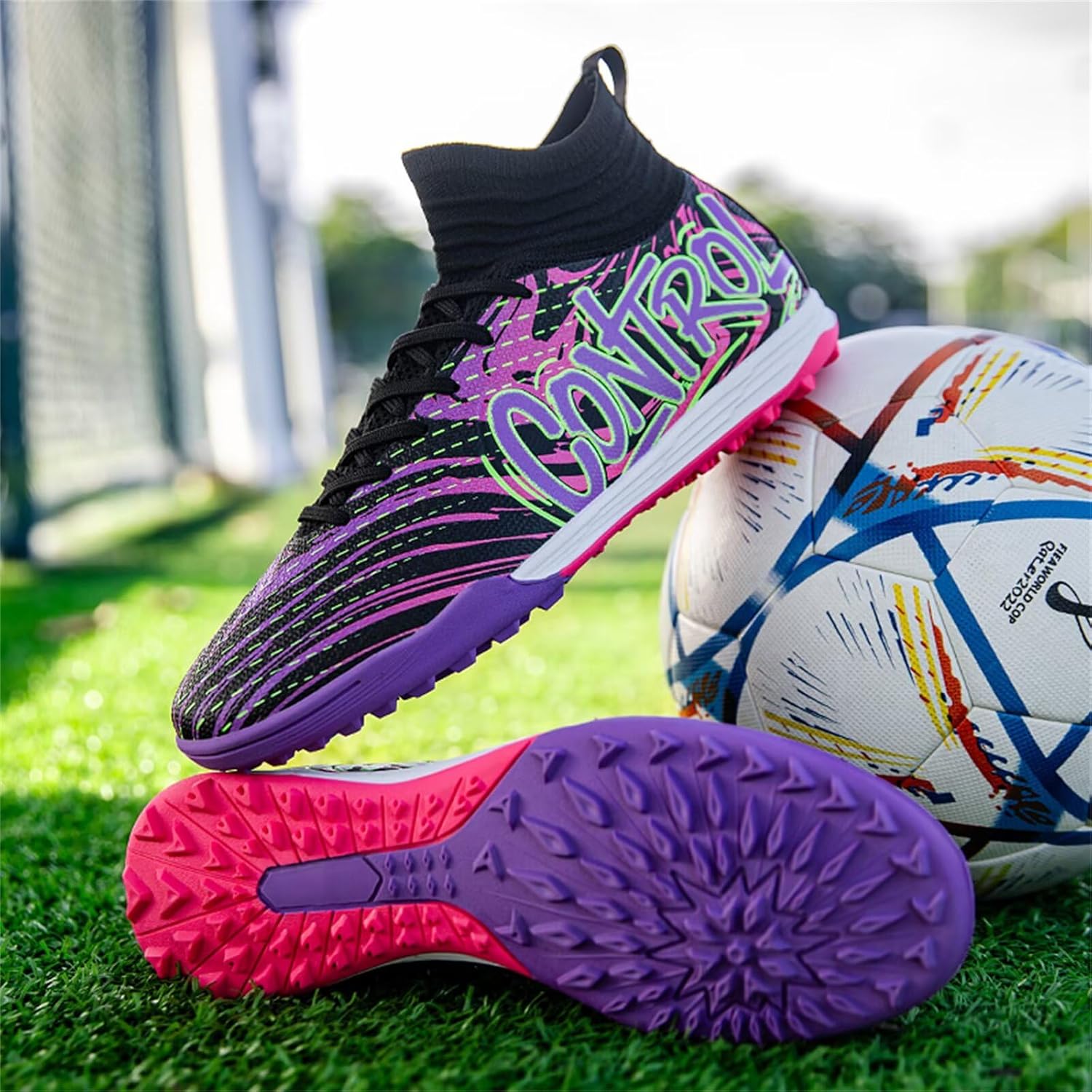 Mens Turf Soccer Shoes Women Youth High top Football Boots Indoor Athletic Ankle Shoes Spikes Indoor Soccer Cleats AG