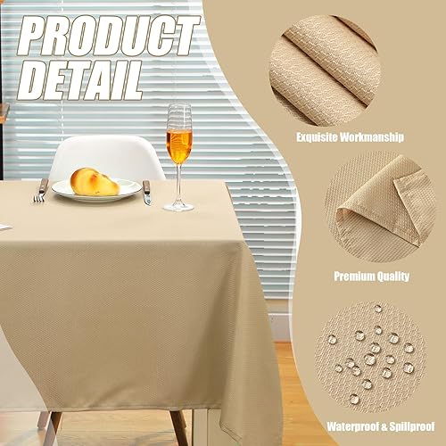 Miniatura 3 de Preboun Mantel rectangular texturizado, 3 piezas, resistente al agua, tela texturizada, mantel rectangular de jacquard, a prueba de derrames, para