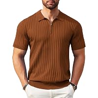 Coofandy Polo da Uomo con Cerniera, a Maniche Corte in Maglia a Costine
